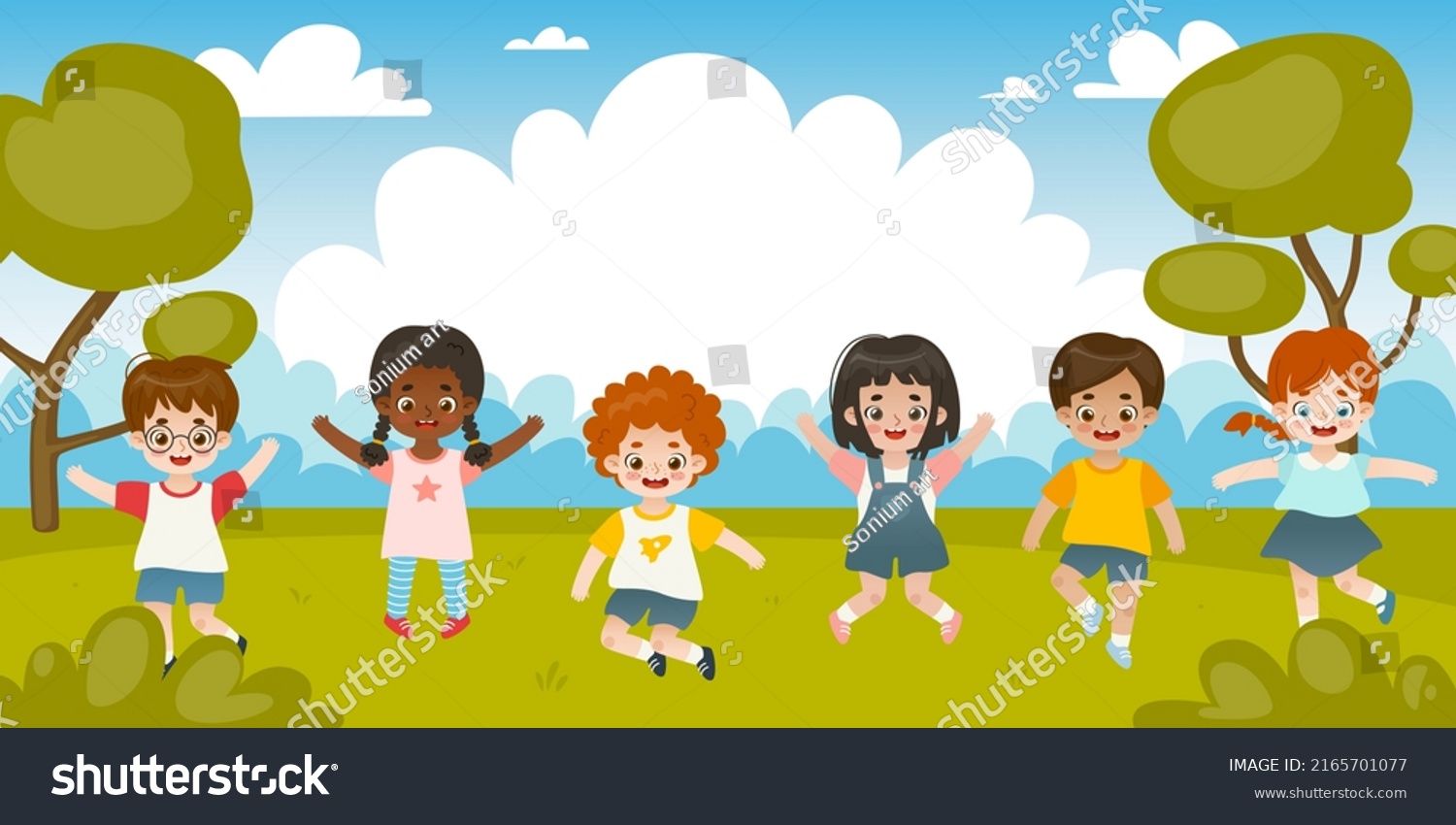 Long Banner Diverse Kids Park Adorable Stock Vector (Royalty Free ...