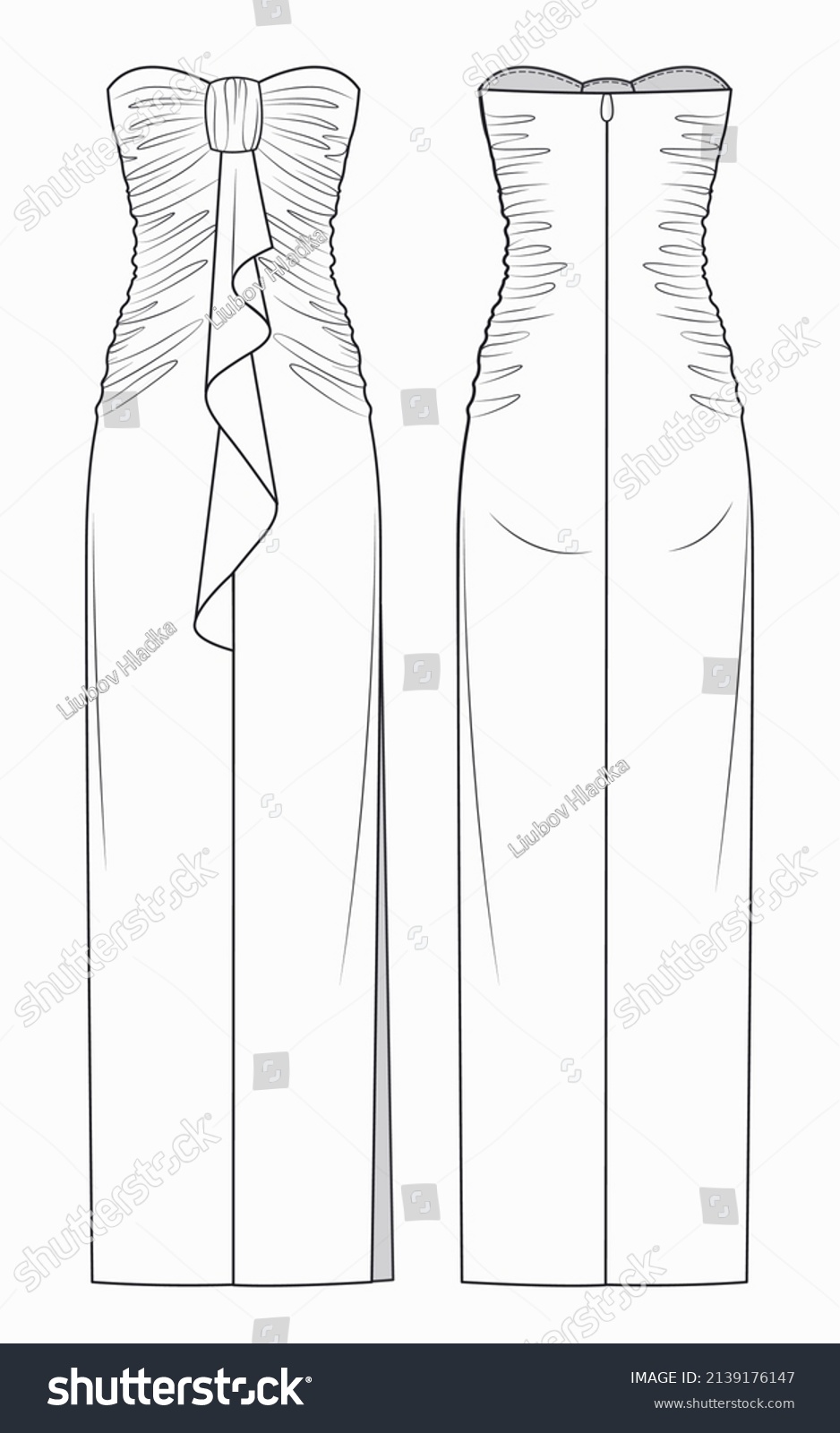 Long Dress Bustier Fashion Flat Template Stock Vector (Royalty Free ...