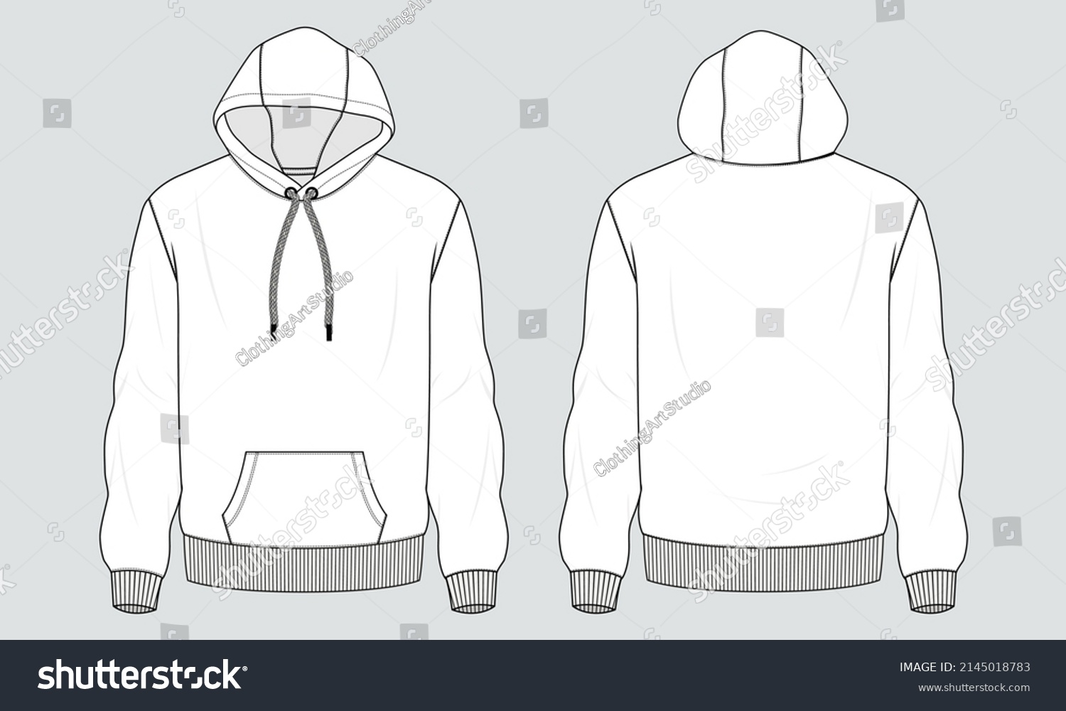 Long Hoodie Technical Fashion Flat Sketch Stock Vector (Royalty Free ...