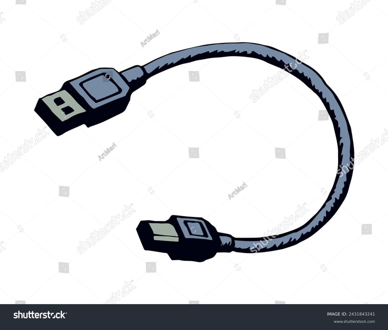 usb cable black and gray clip art preview