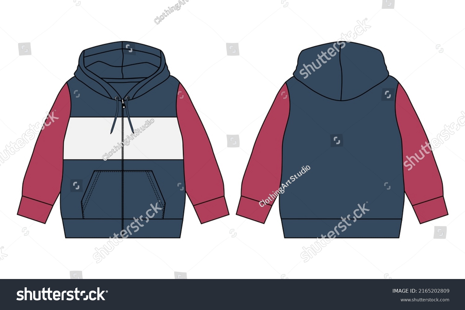 Long Sleeve Hoodie Zipper Pocket Technical Stock Vector (Royalty Free ...