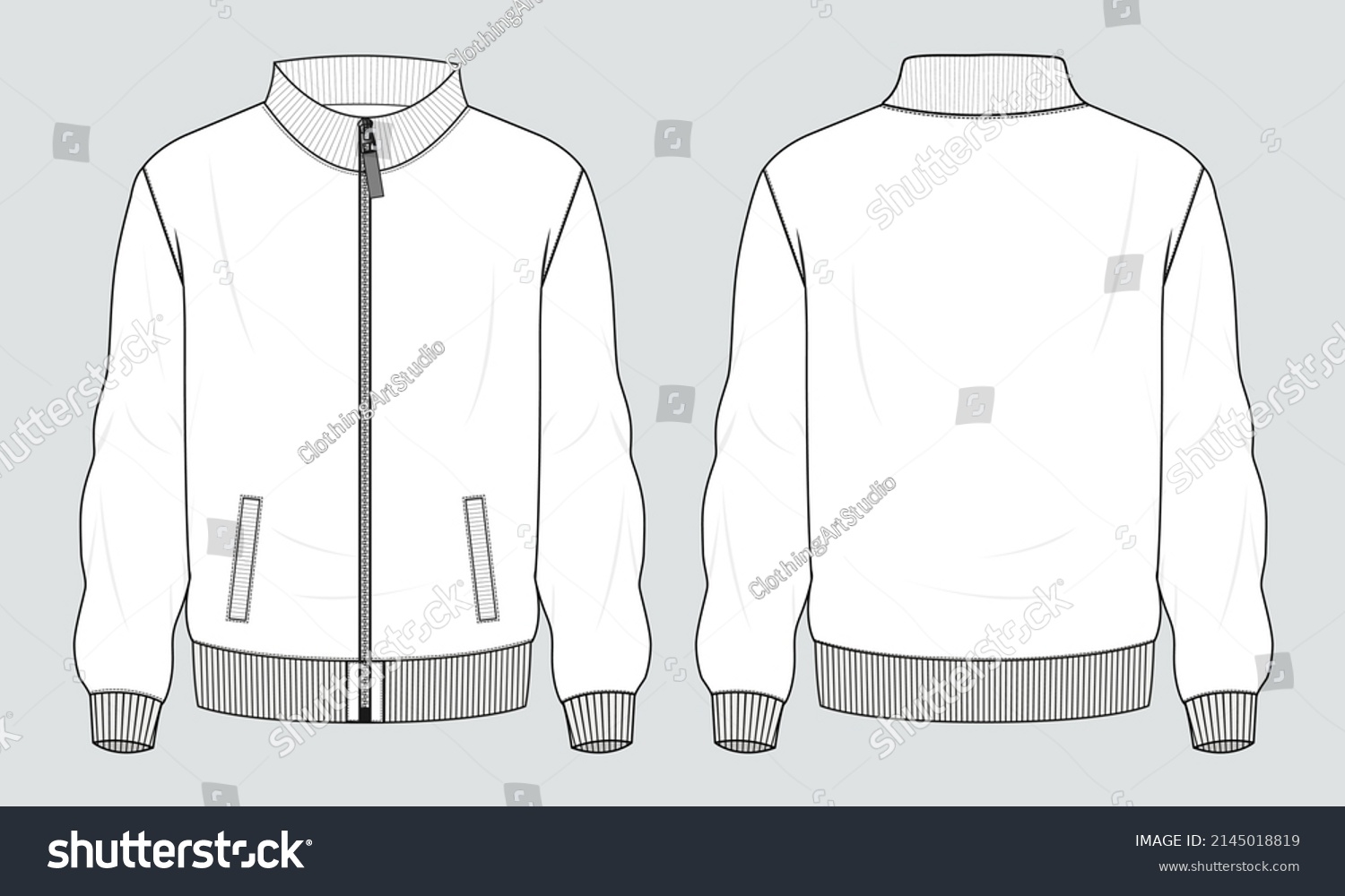 Long Sleeve Jacket Pocket Zipper Technical Stock Vector (Royalty Free ...