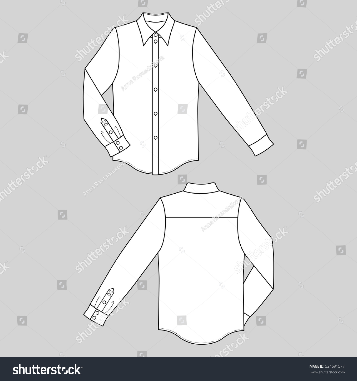 Long Sleeve Mans Buttoned Shirt Outlined Stock Vector (Royalty Free ...