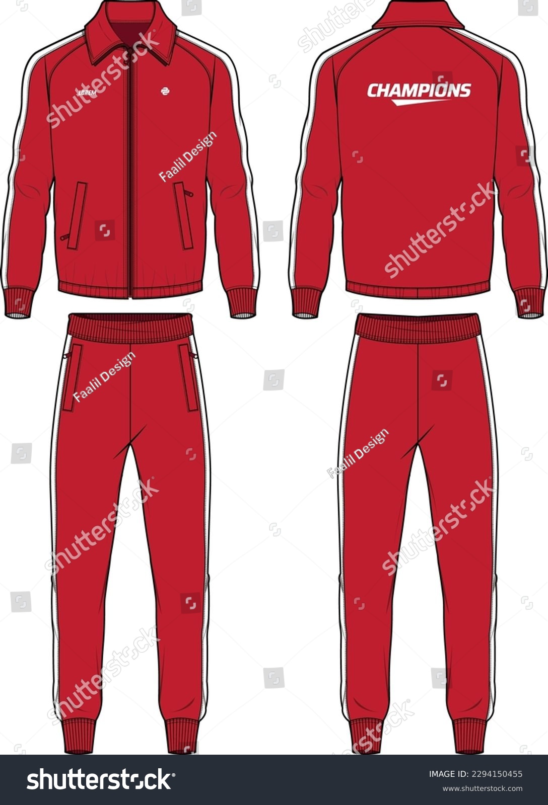SVG of Long sleeve polo collar track suit jacket sweatshirt with jogger track bottom design flat sketch Illustration, running jacket with sweat pant front and back view, winter jacket for Men and women. svg