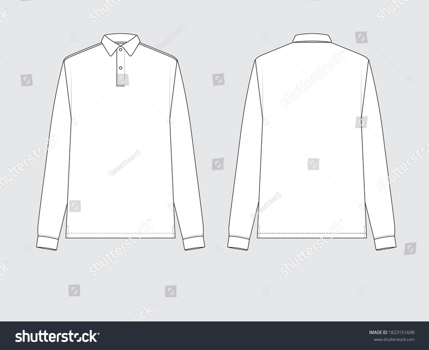 Long Sleeve Shirt Front Back Drawing Stock Vector (Royalty Free) 1823151698