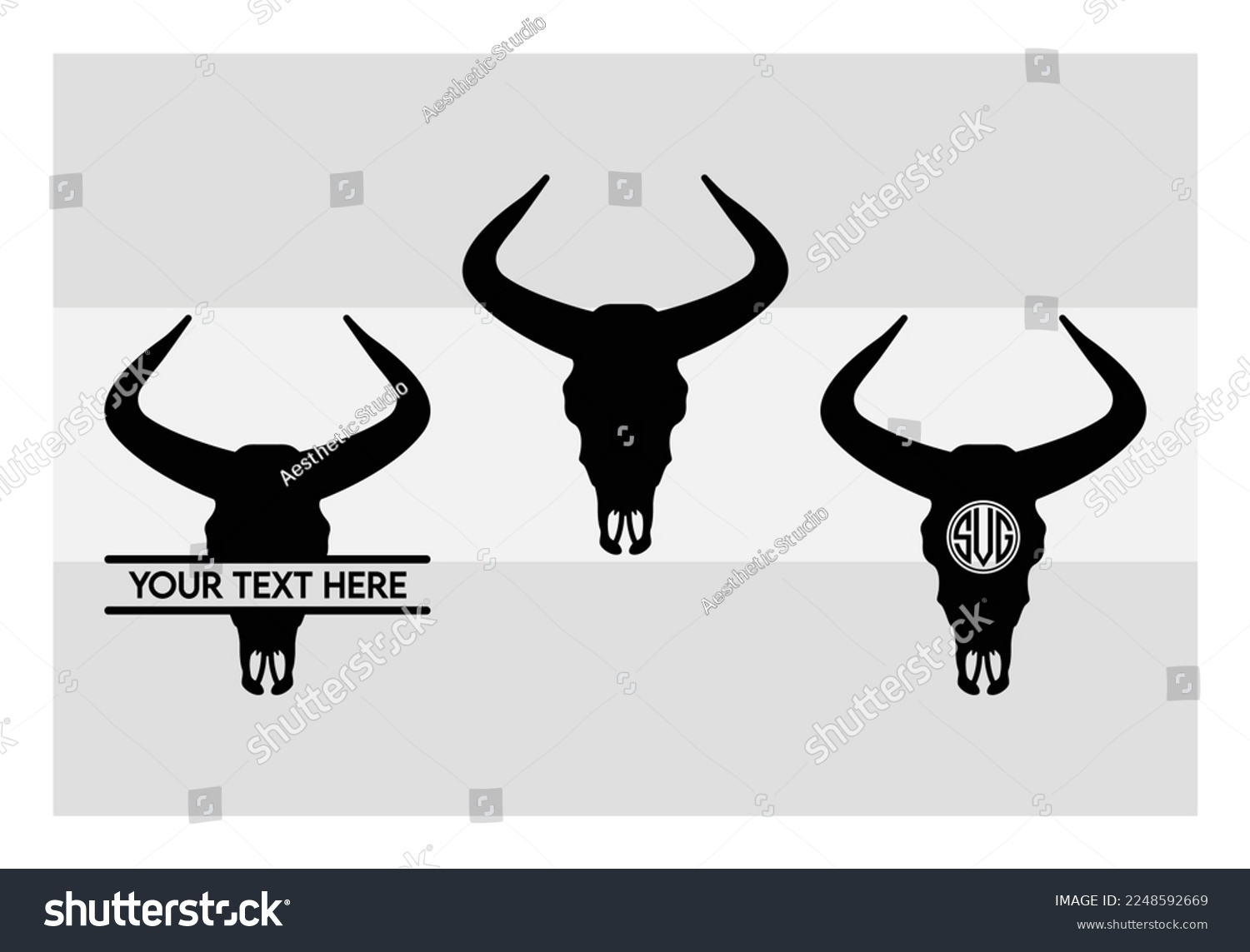 SVG of Longhorn Head Skull SVG, Longhorn Head Monogram, Cow Skull, Clipart, Bull Skull, Silhouette, Vector, Monogram svg