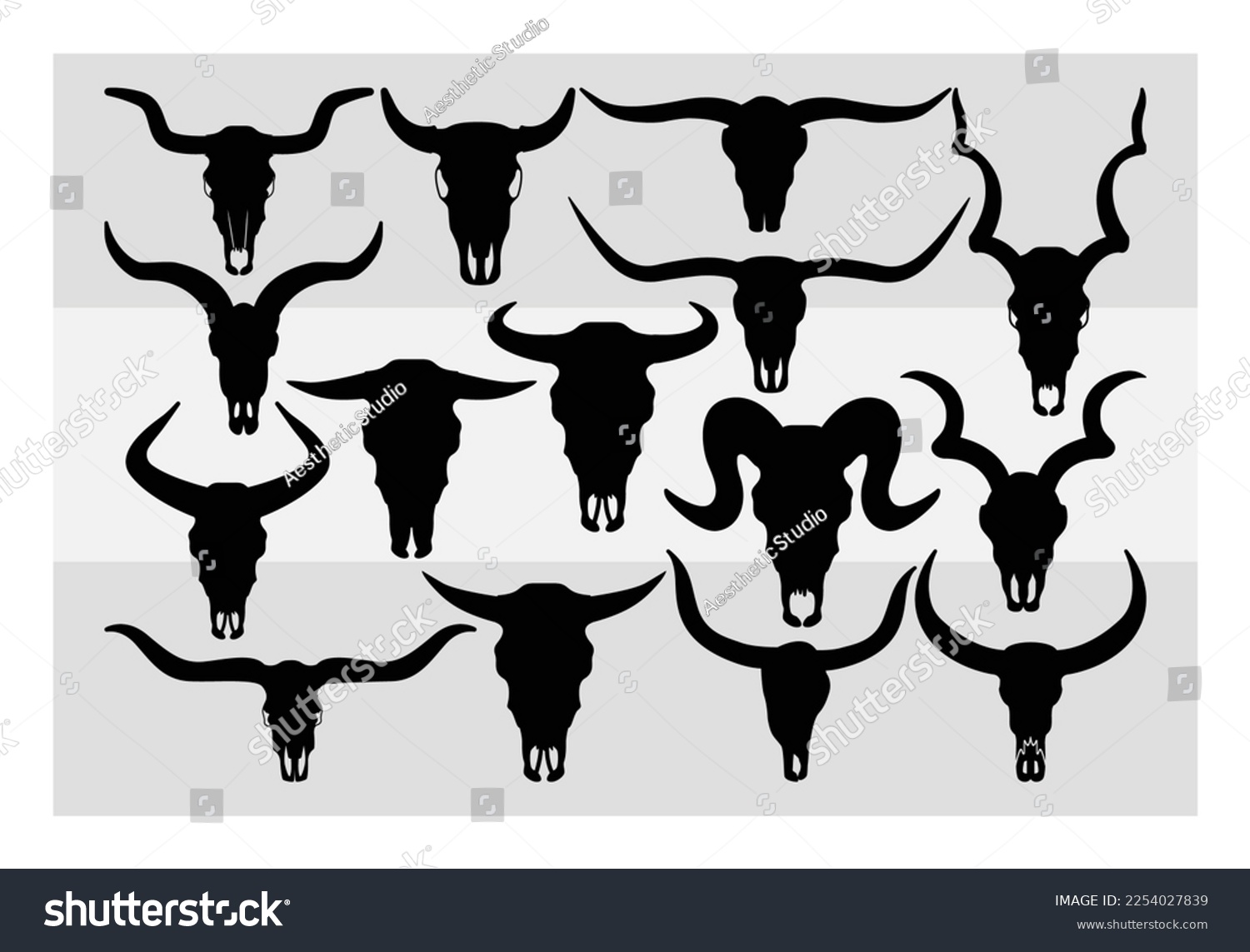 SVG of Longhorn Head Skull SVG, Longhorn Head Skull, Longhorn Head Monogram, Cow Skull, Clipart, Bull Skull, Silhouette, Vector svg