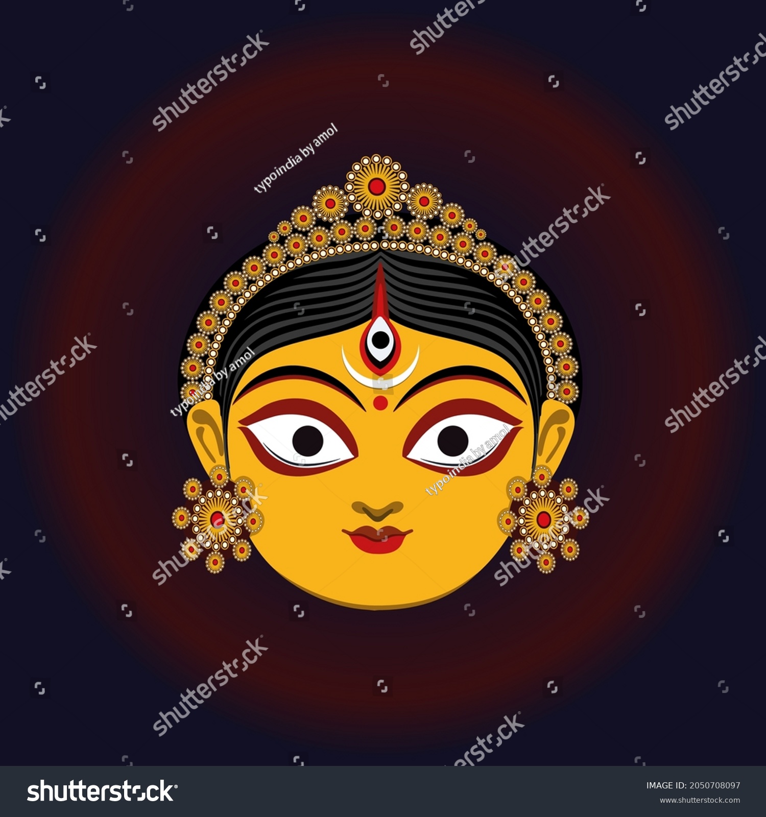 SVG of Lord Durga face vector in Kolkata style vector. svg