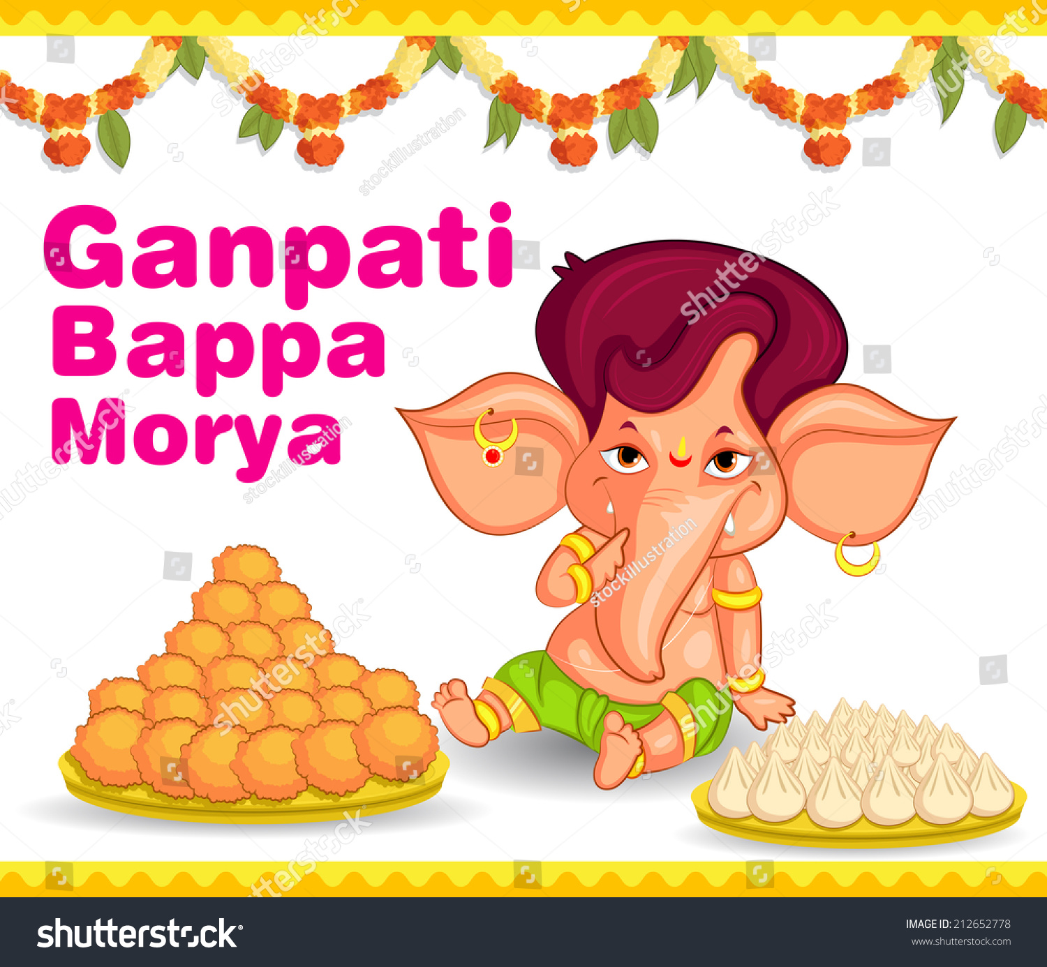 Lord Ganesha Vector Happy Ganesh Chaturthi Stock Vector 212652778 ...