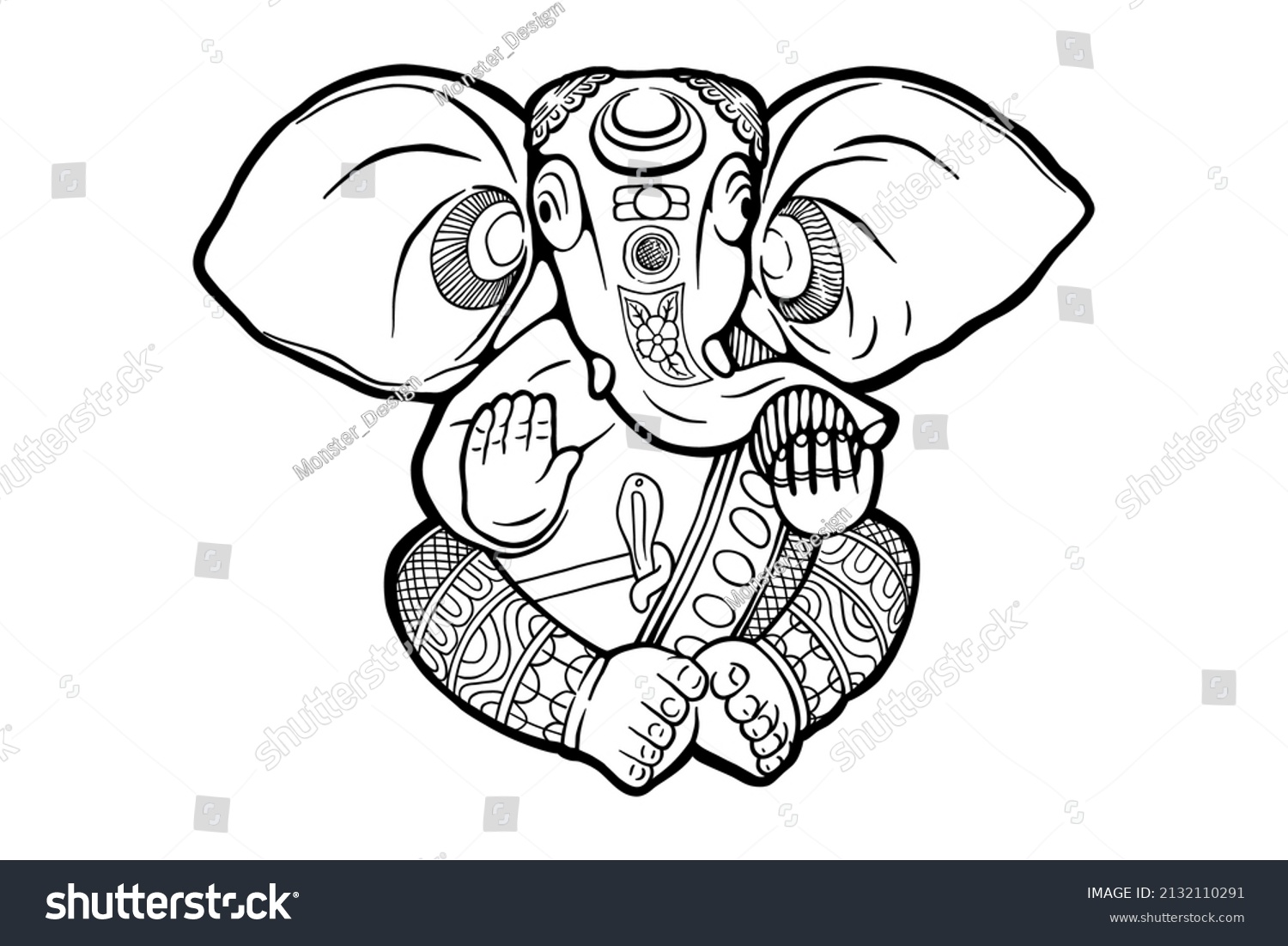 Lord Ganpati Vector Illustration Hand Drawn Stock Vector (Royalty Free ...