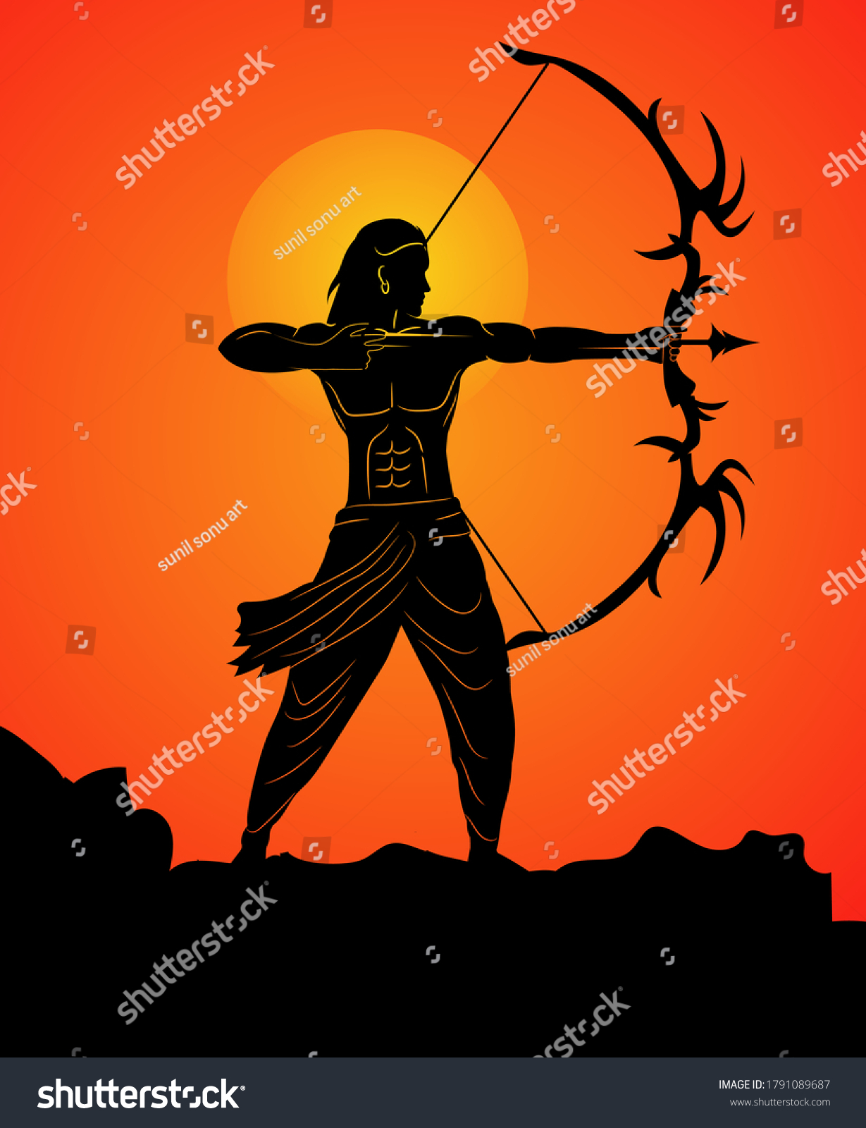 lord-rama-bow-arrow-graphic-trendy-stock-vector-royalty-free