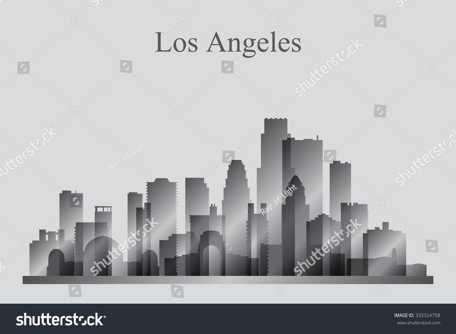 Los Angeles City Skyline Silhouette In Grayscale, Vector Illustration ...