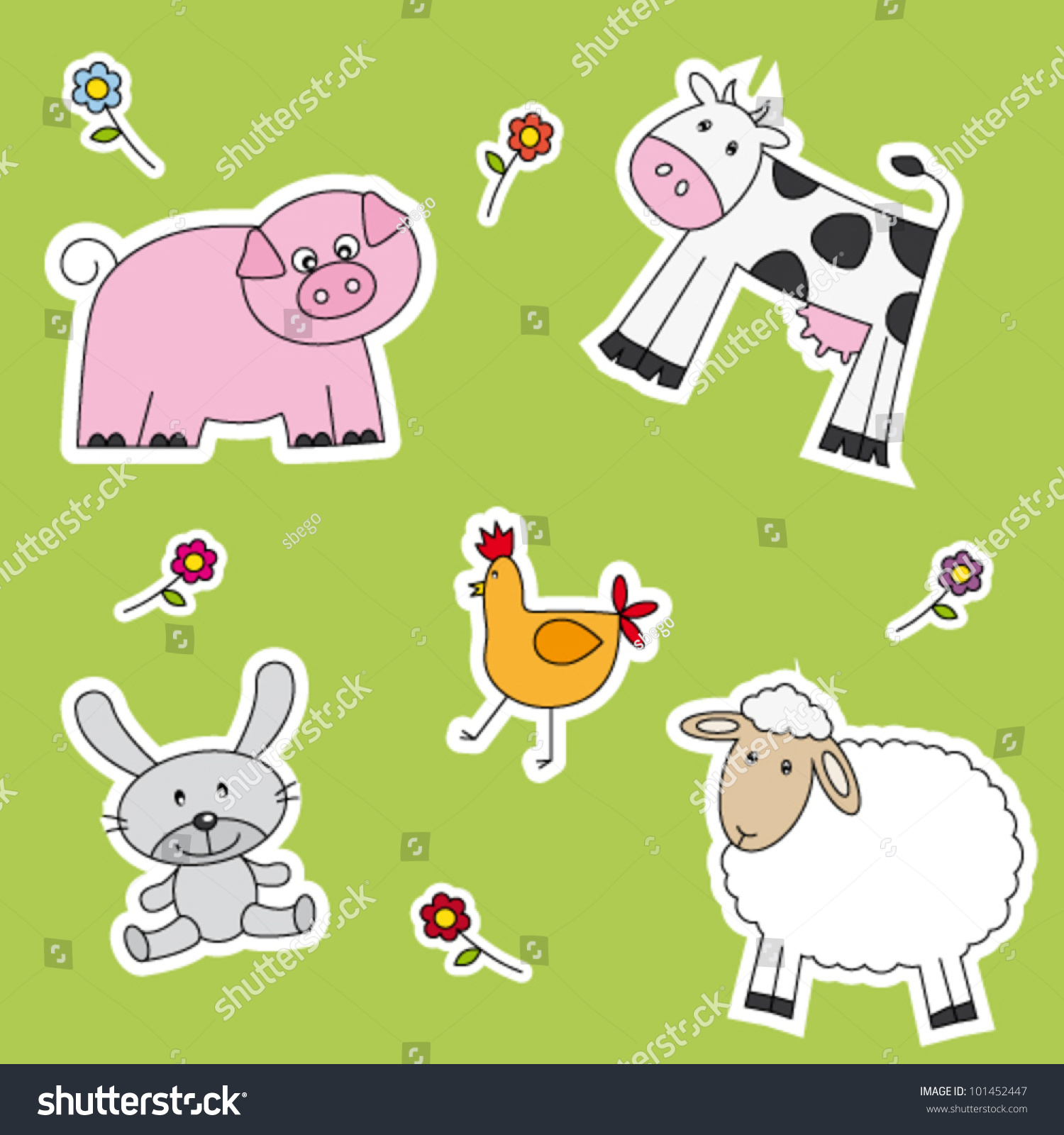 Farm Animals Animal Wallpaper Stock Vector (Royalty Free) 101452447