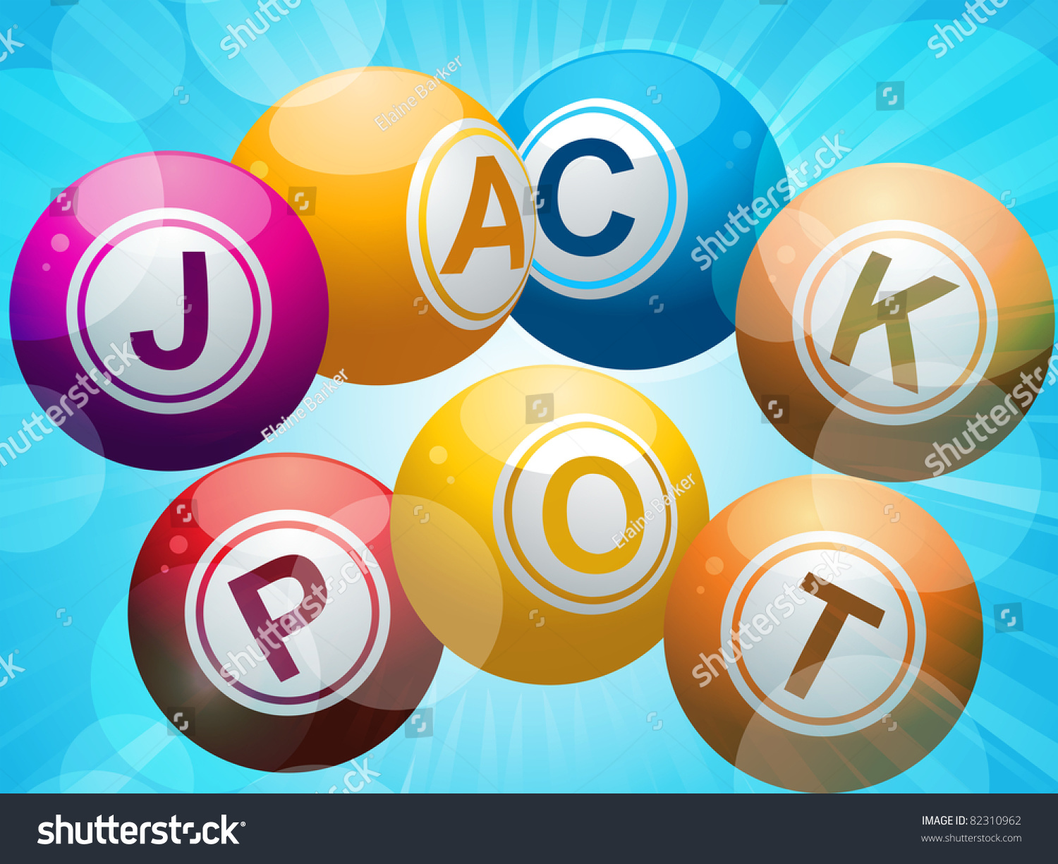 Lottery Or Bing Balls Spelling The Word 'Jackpot' On A Starburst Blue ...