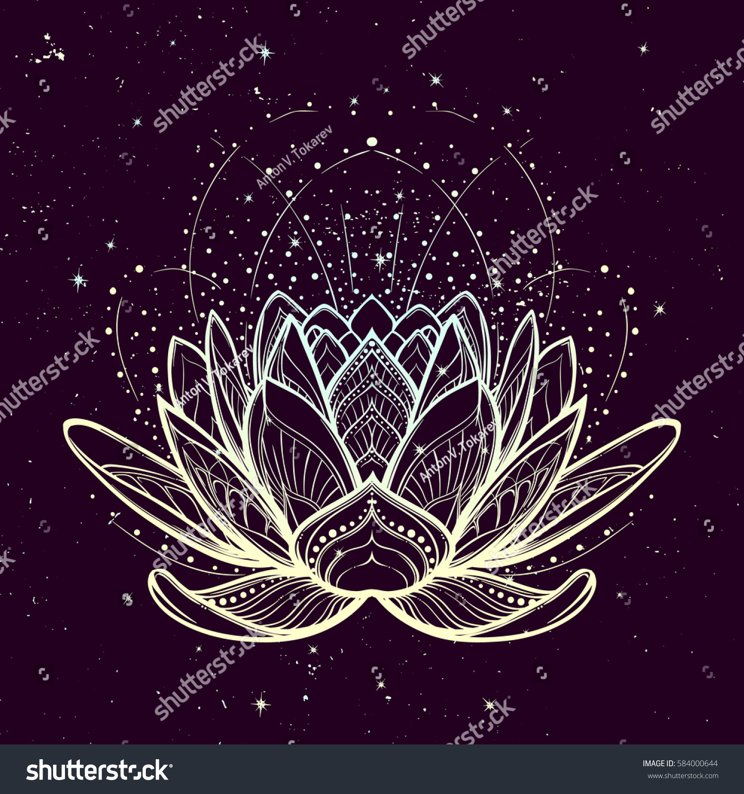 Lotus Flower Intricate Stylized Linear Drawing Stock Vector Royalty Free 584000644 5238