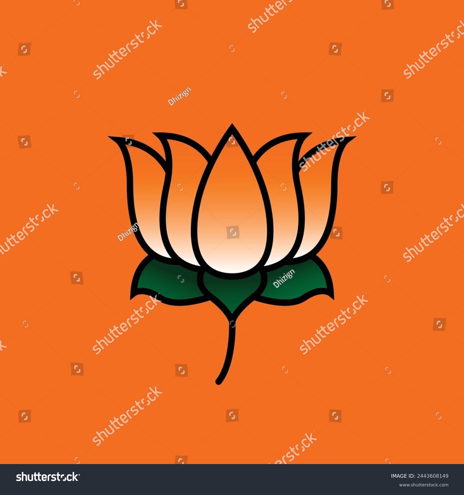 SVG of Lotus Flower Orange Green BJP Symbol, Bhartiya Janta party Indian political party election campaign icon logo safron vector illustration with orange background svg
