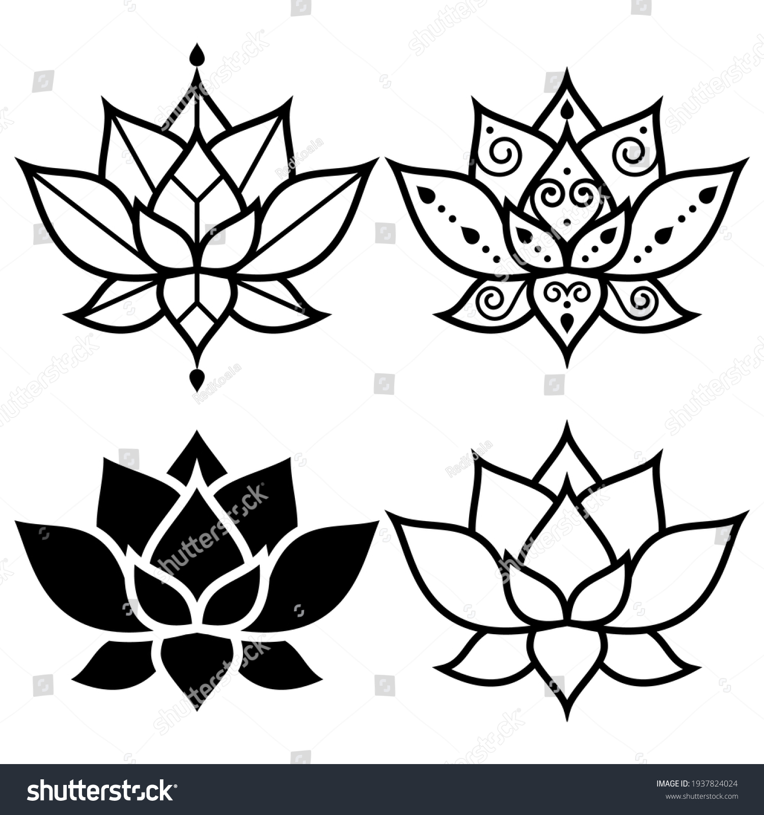 Lotus Flowers Simple Geometric Design Set Stock Vector (Royalty Free ...