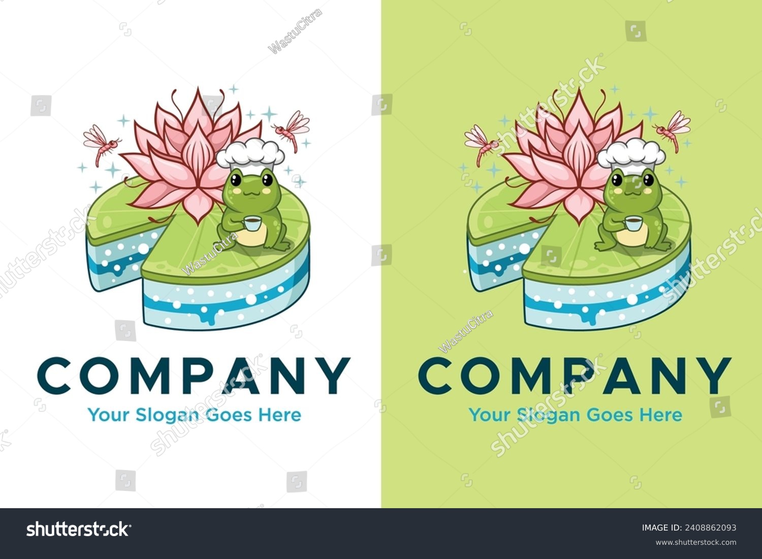 SVG of lotus leaf cake with cute frog chef illustration vector logo design svg