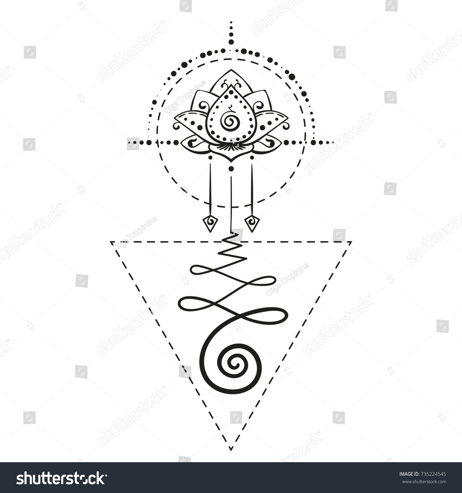 Lotus Tattoo Unalome Sacred Geometry Symbol Stock Vector