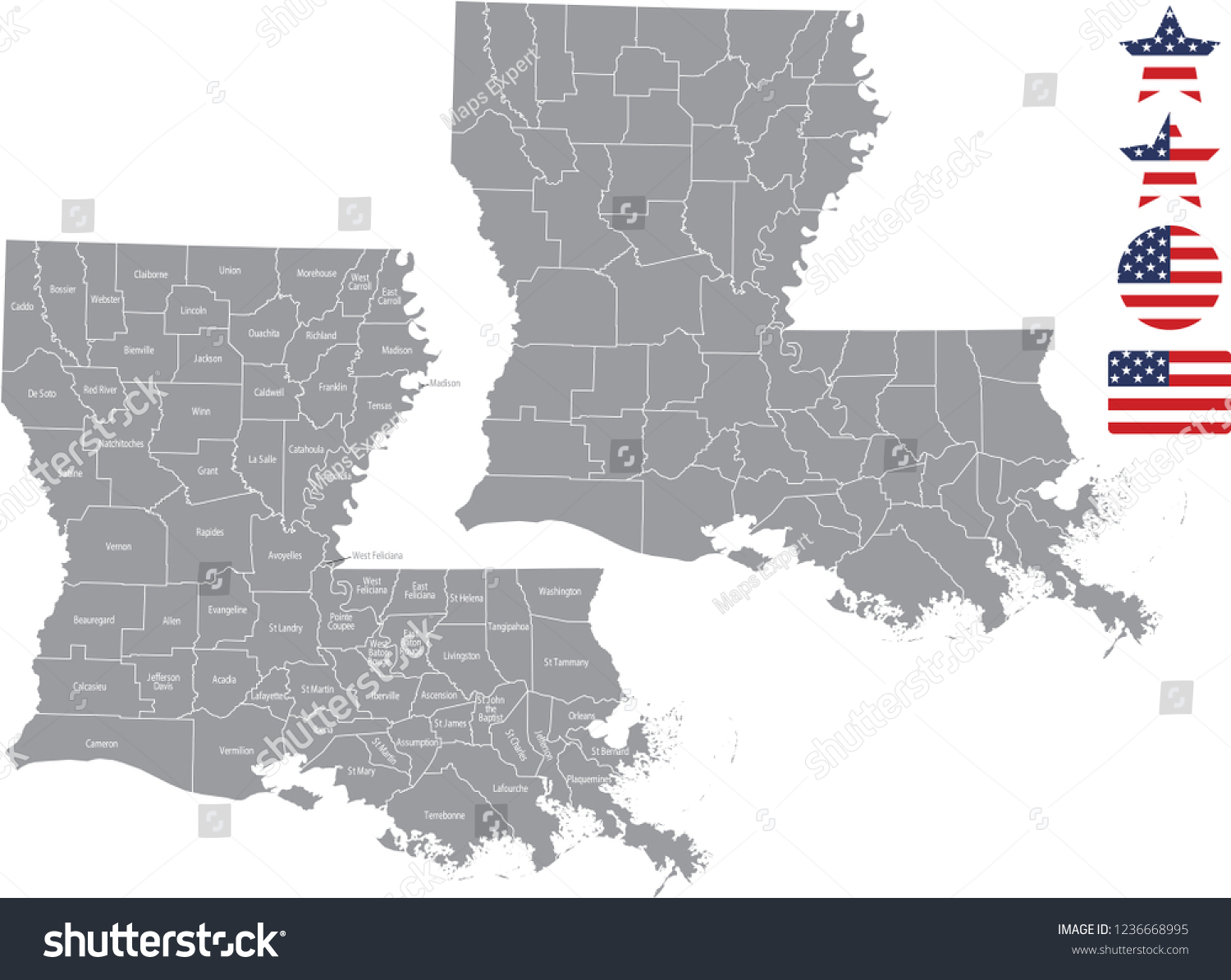 Louisiana County Map Vector Outline Gray Stock Vector Royalty