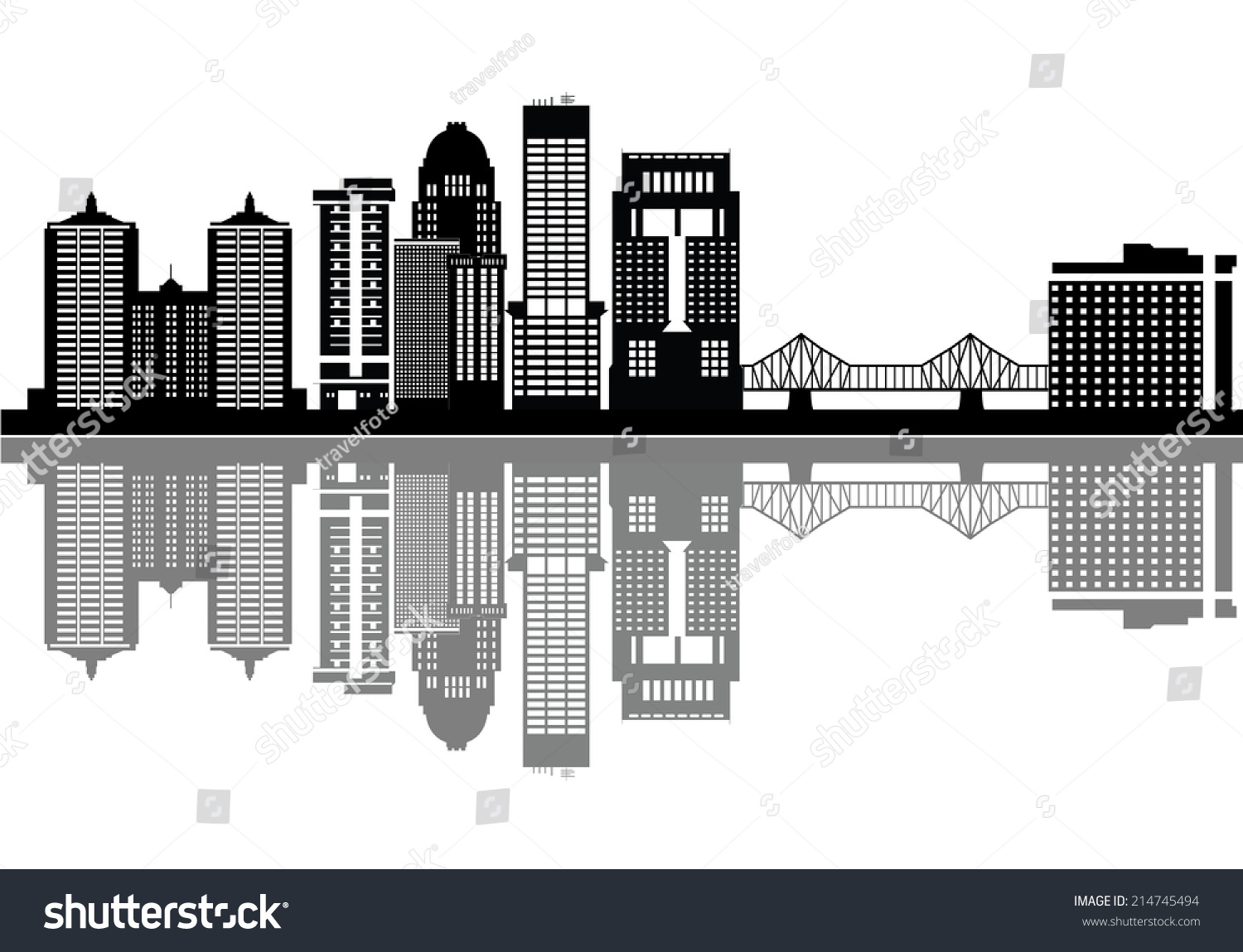 Louisville Skyline With Buildings In Black And White Stock Vector ...