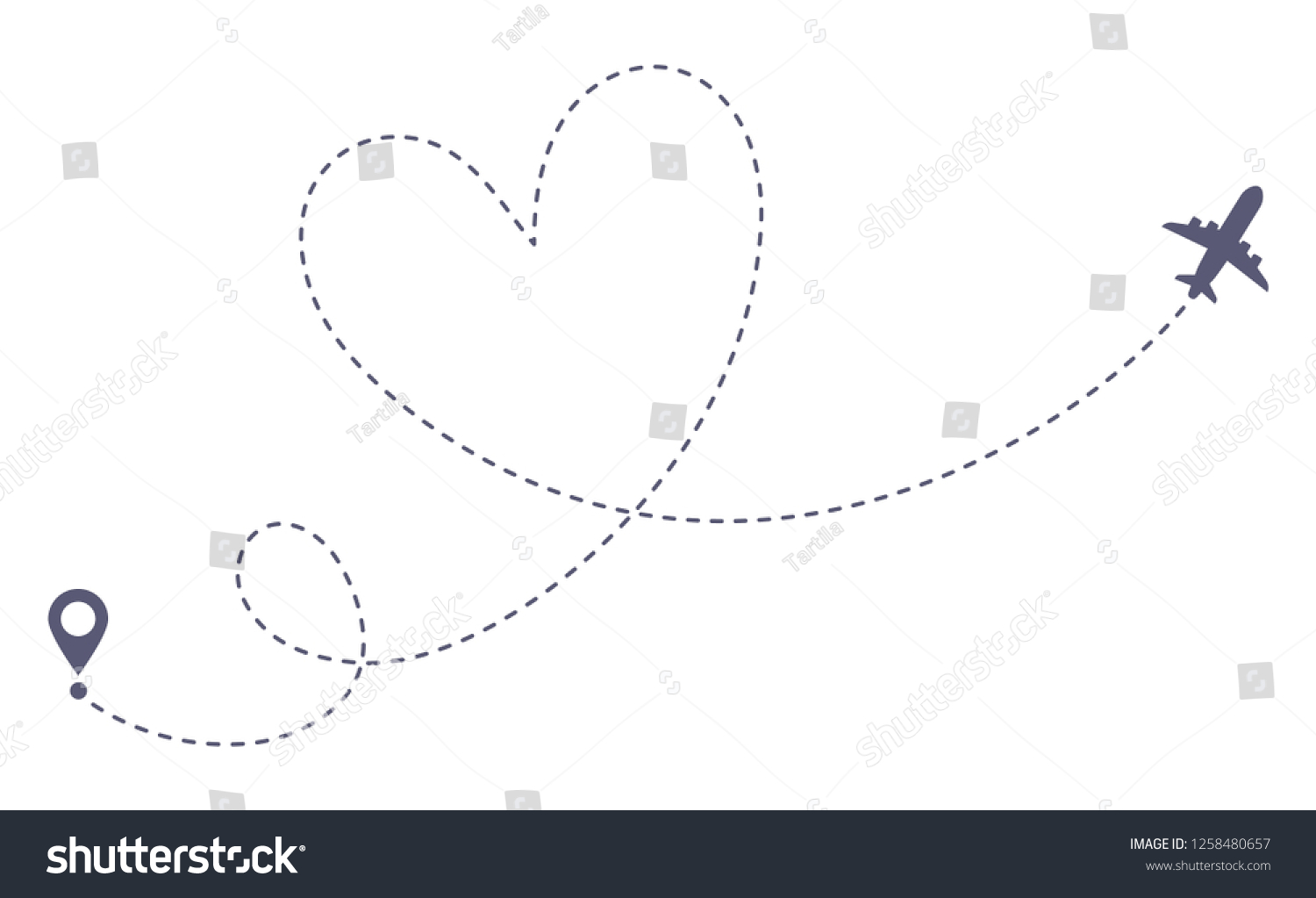 Love Airplane Route Romantic Travel Heart Stock Vector Royalty Free