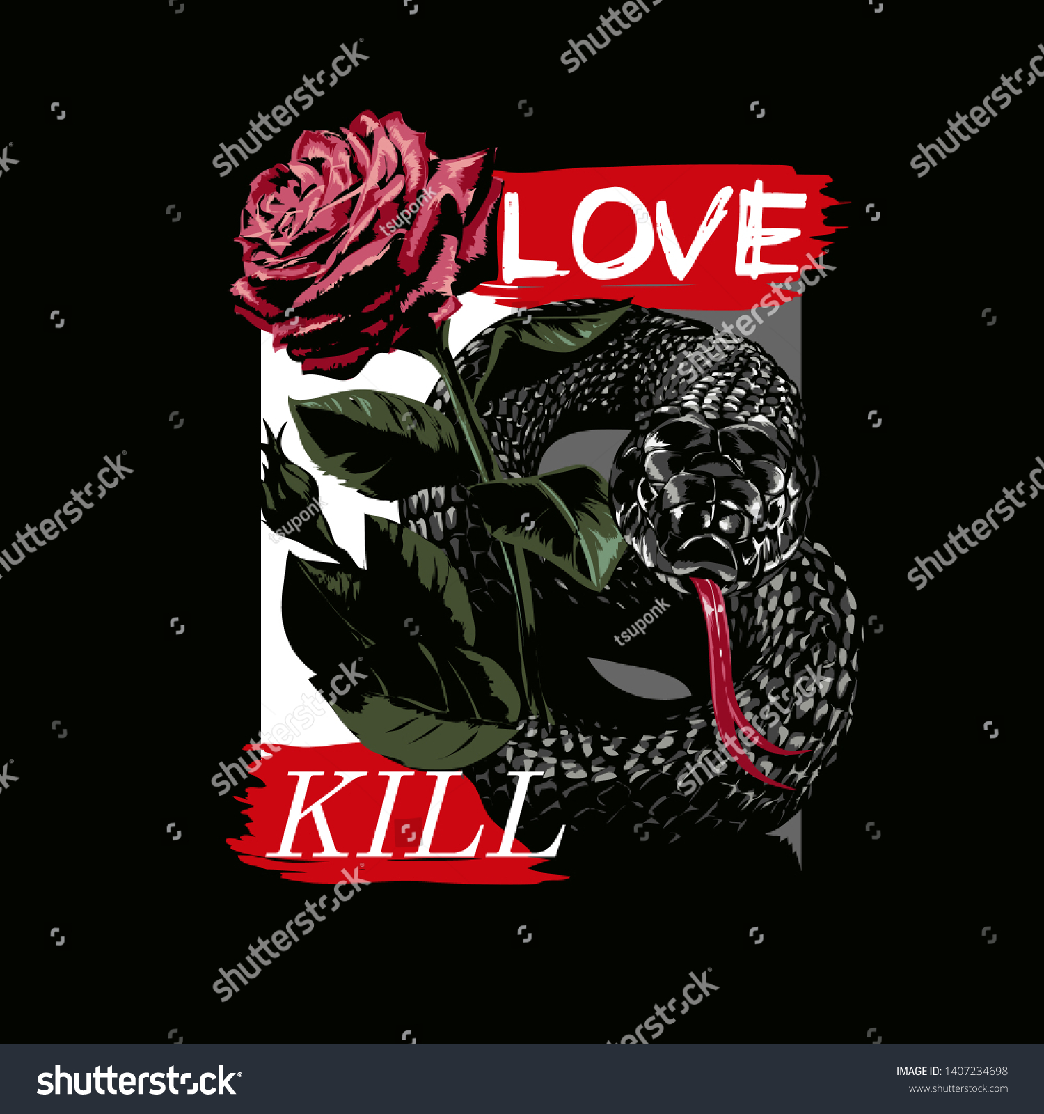 Love Kill Slogan Red Rose Black Stock Vector Royalty Free