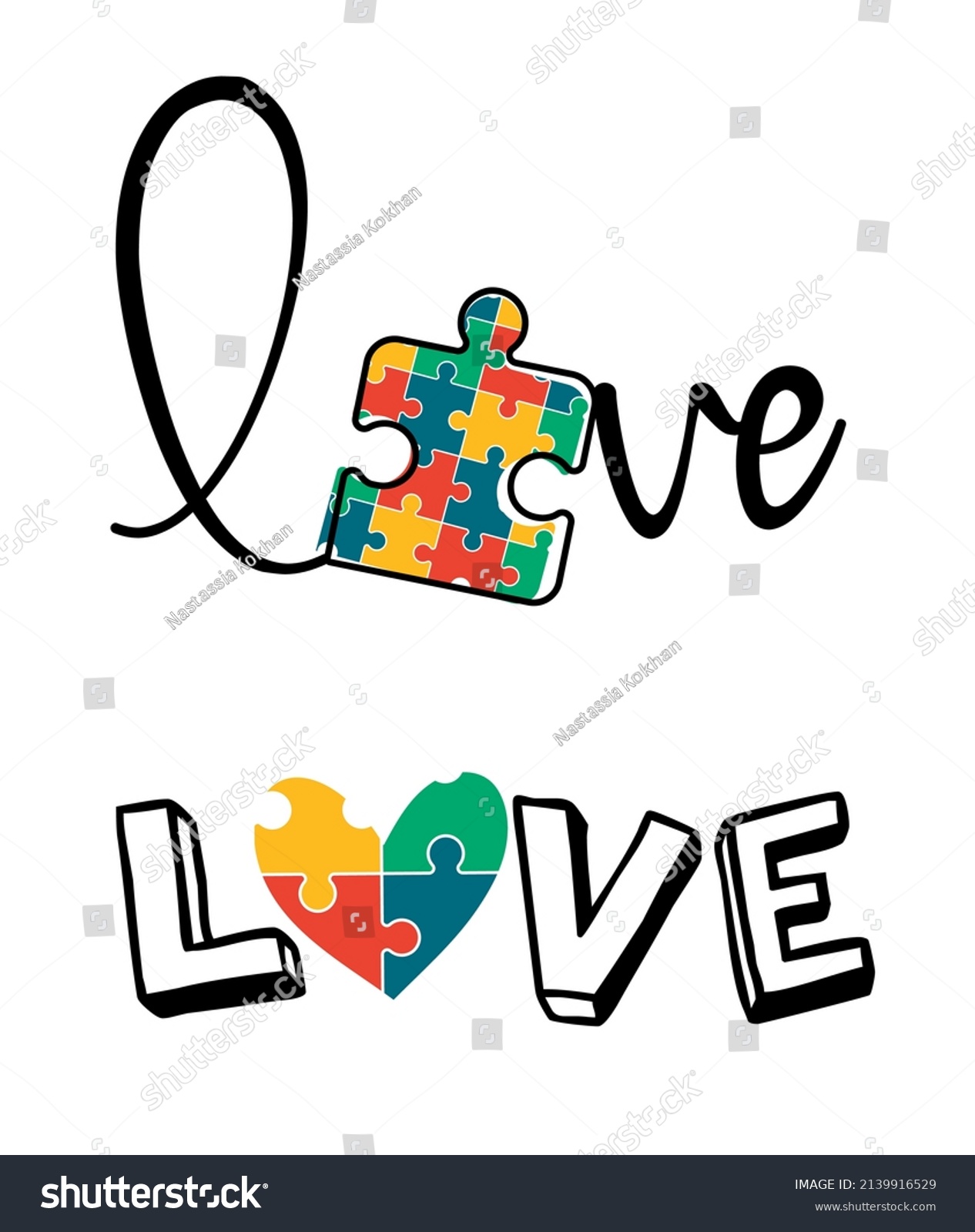 SVG of Love Autism Svg vector Illustration isolated on white background. Heart  puzzle piece. Autism day shirt design  svg