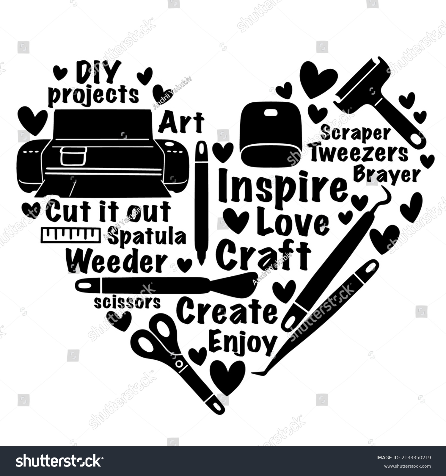 SVG of Love Crafting heart vector quotes illustration, DIY Craft tools craft room saying decor, gift for craft lovers, Hobby creation supplies SVG silhouette svg