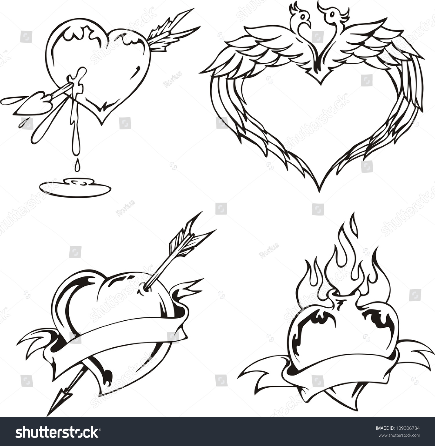 Love Designs Hearts Set Black White Stock Vector 109306784 - Shutterstock