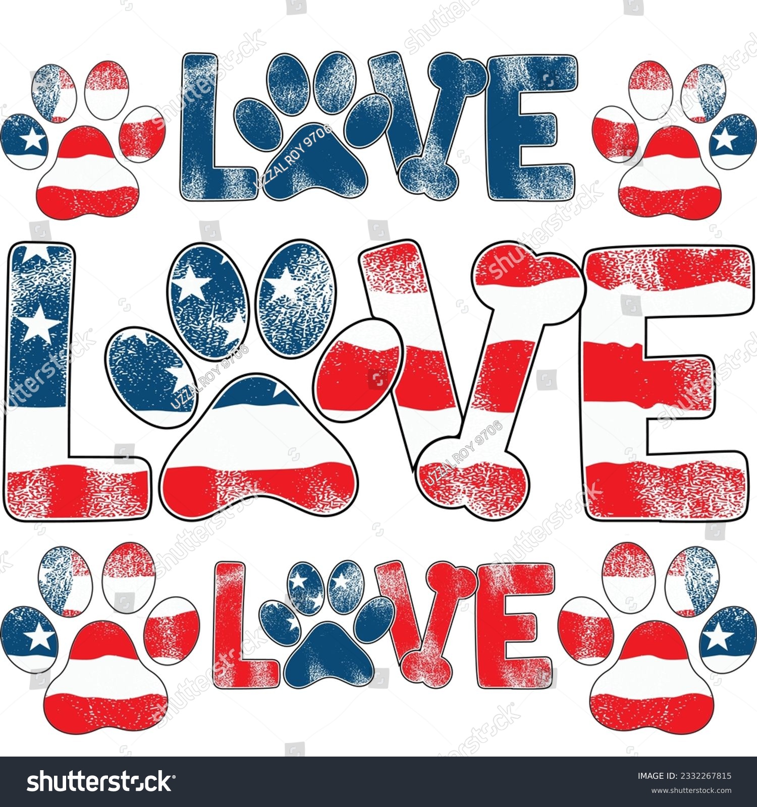 SVG of Love Dog Paw SVG , American flag , American dog svg