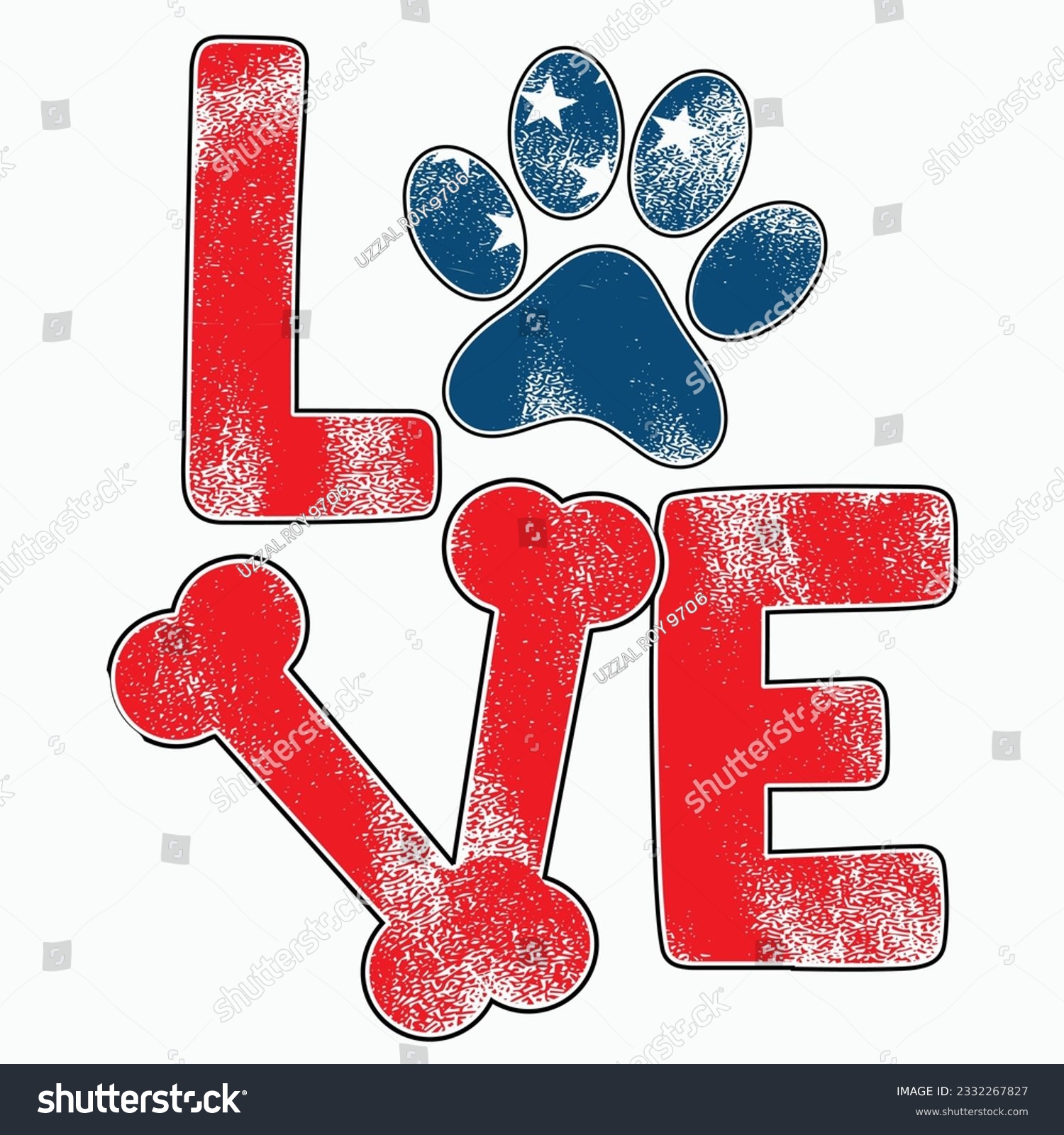 SVG of Love Dog Paw SVG , American flag , American dog svg