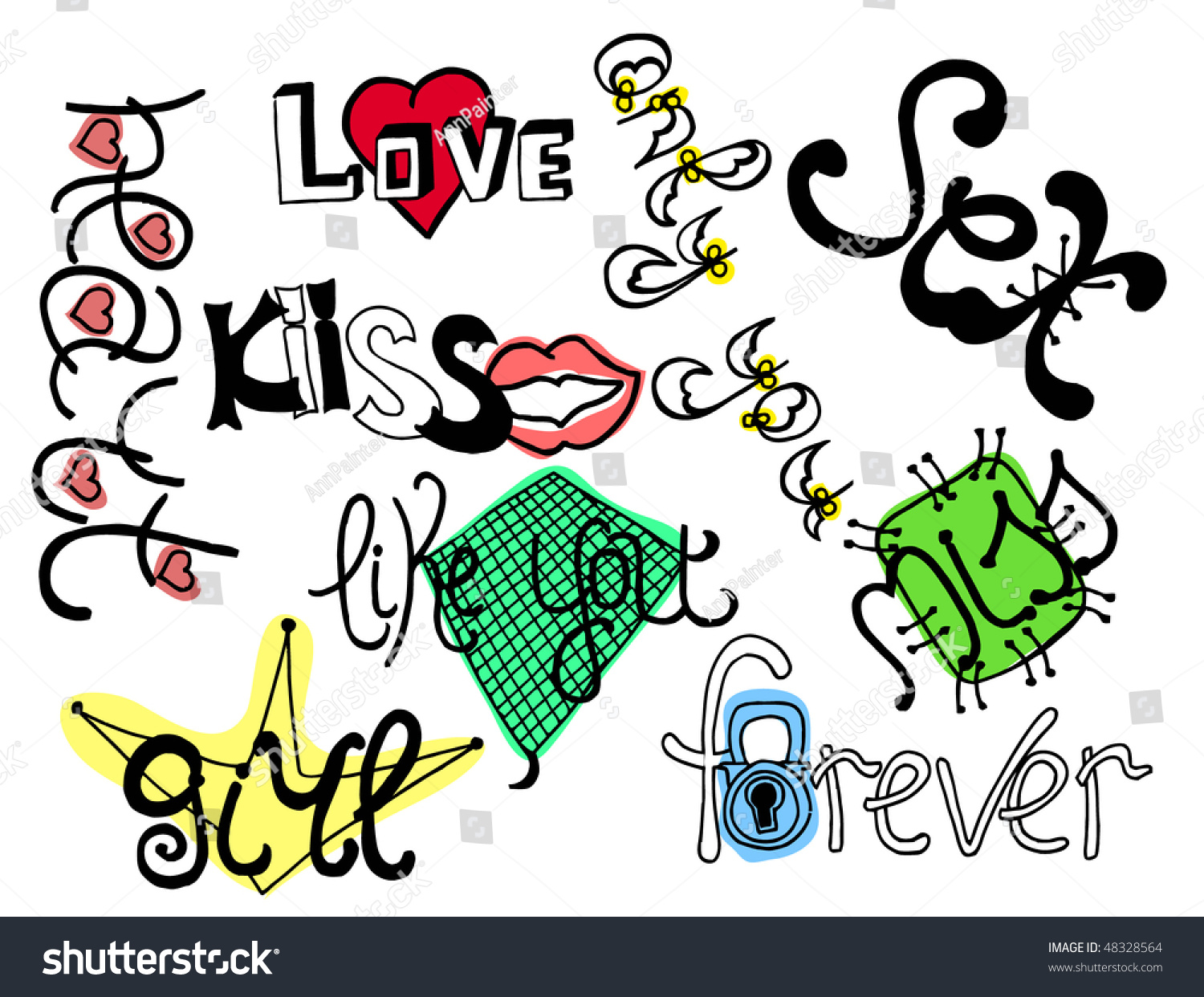 Love Doodles Text And Signs Stock Vector Illustration 48328564 ...