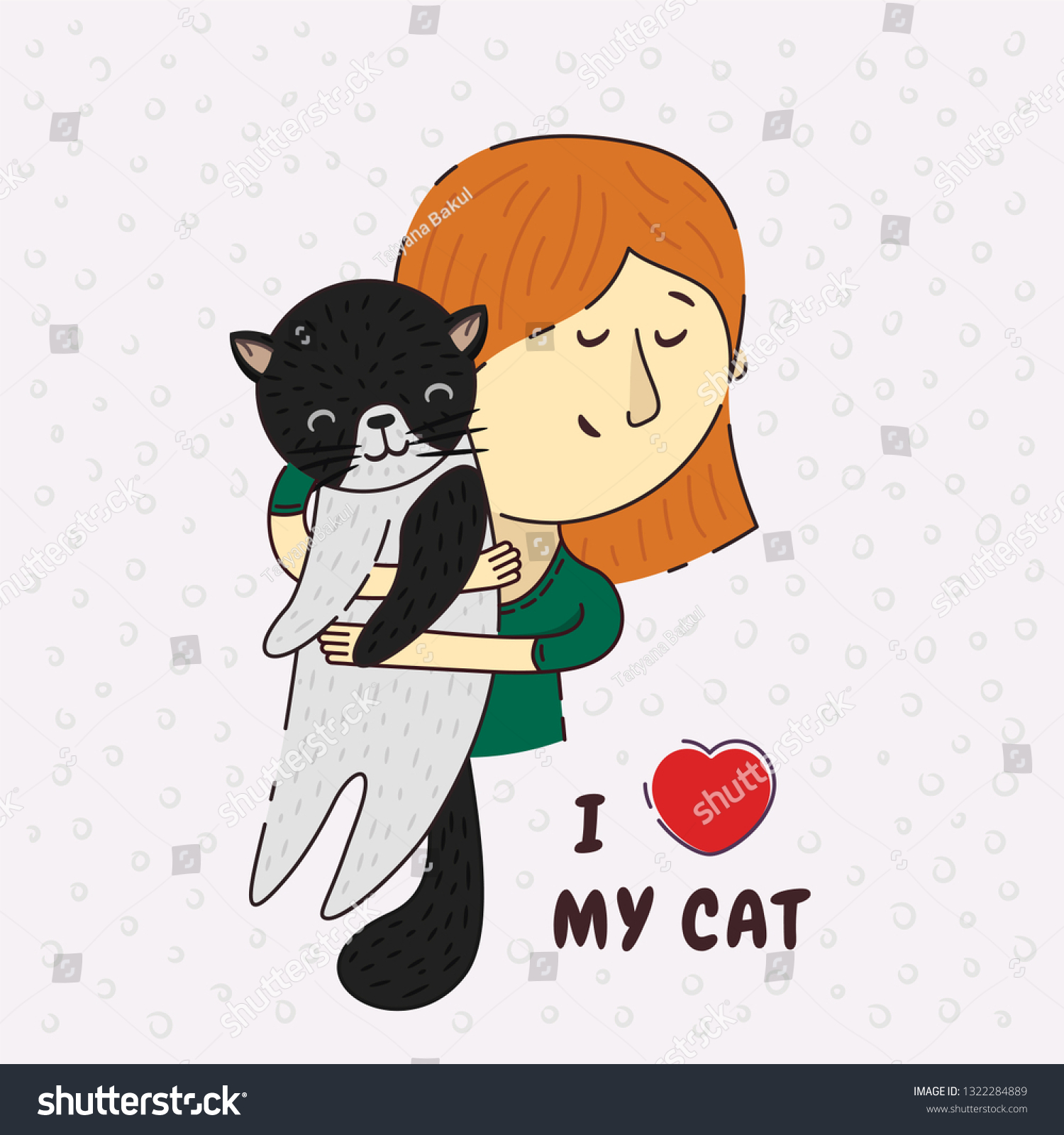 Love Cats Girl Holding Enchanted Cat Stock Vector Royalty Free