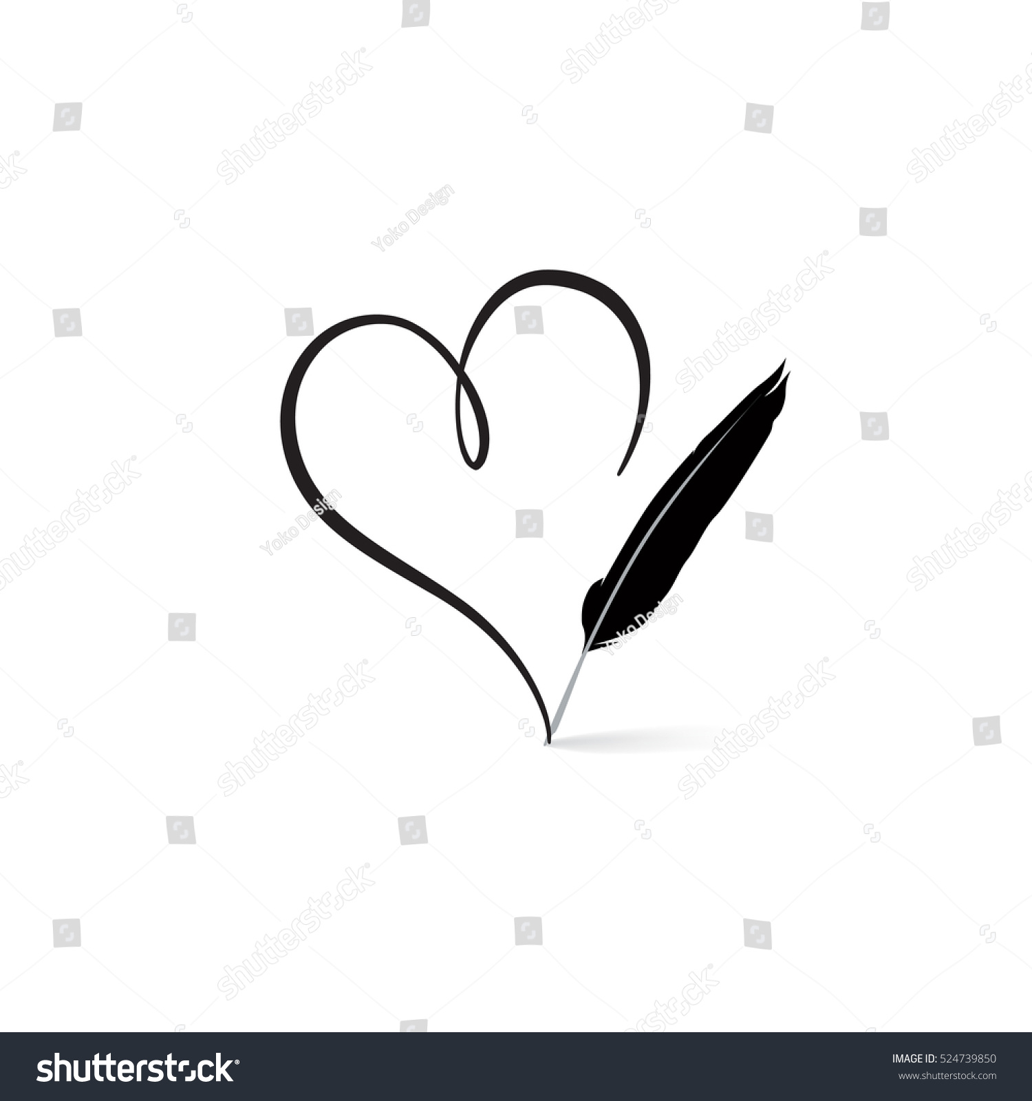 Love Heart Drawn By Feather Pen Stock Vector (Royalty Free) 524739850 ...
