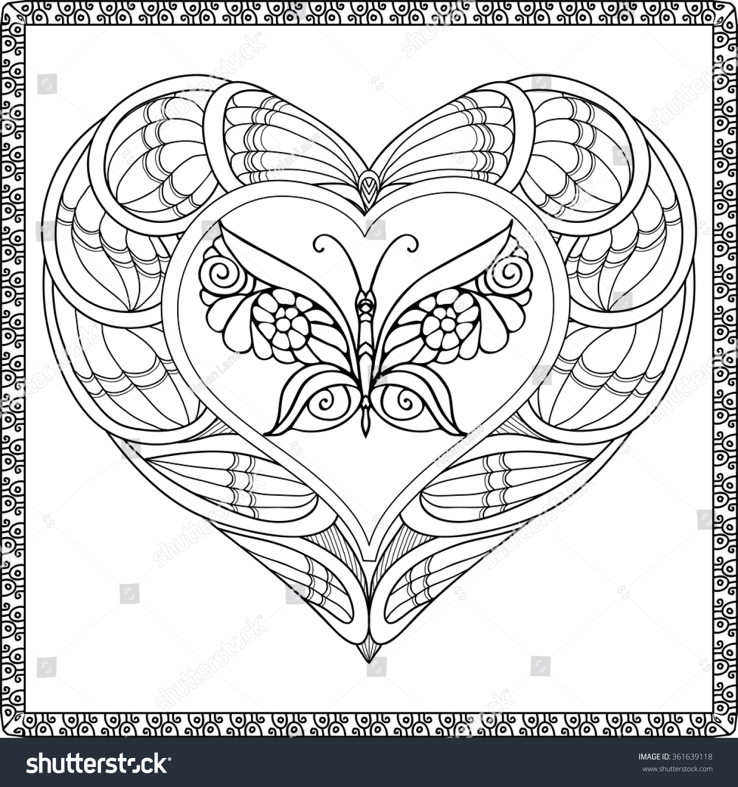Love Heart Butterfly Coloring Book Adult Stock Vector 361639118