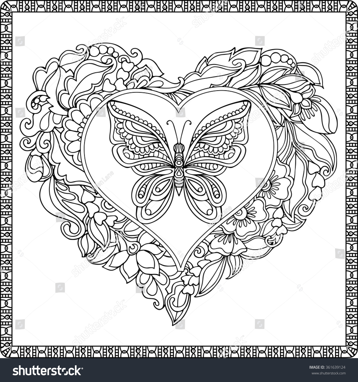 Love Heart Butterfly Coloring Book Adult Stock Vector 361639124