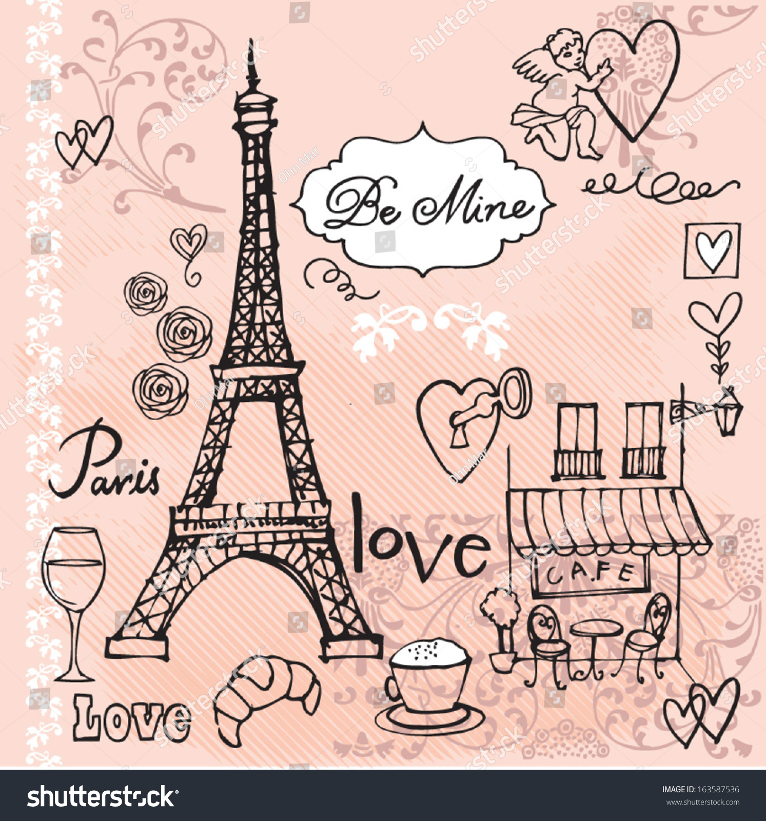 Love Paris Background Stock Vector 163587536 Shutterstock