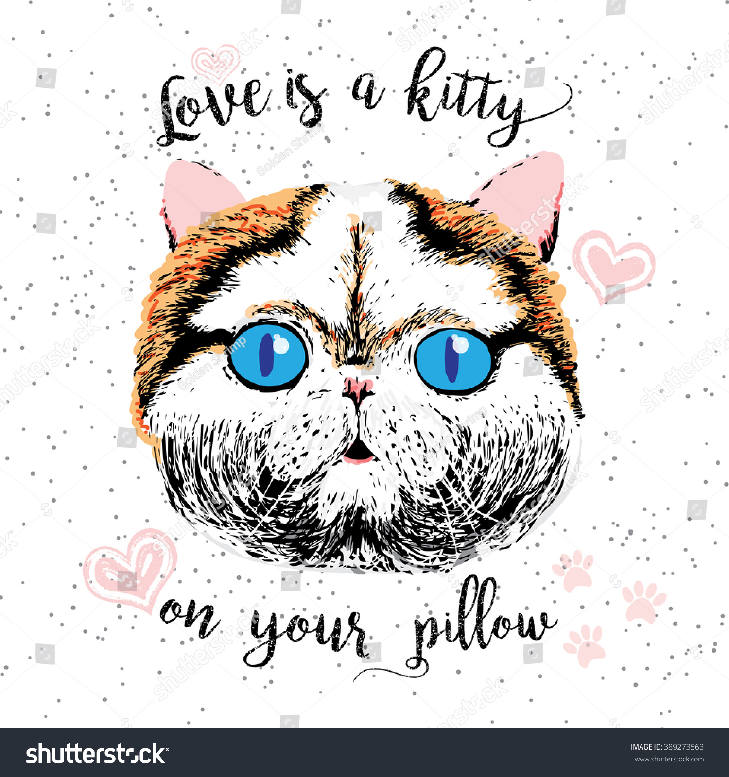 Love is a kitty on your pillow love quote about pets Vector outstanding lettering