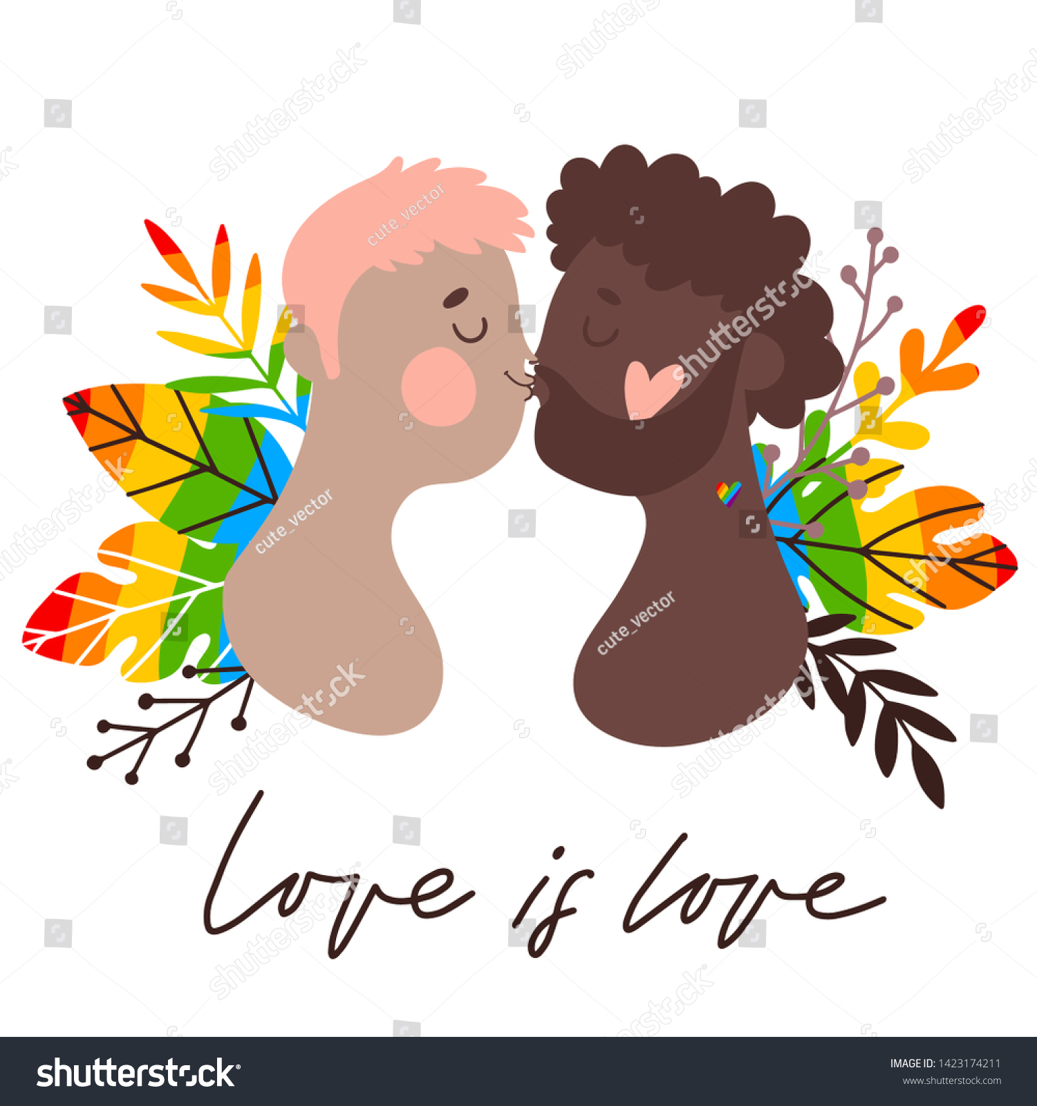 Love Love Gay Couple Kissing Poster Stock Vector Royalty Free