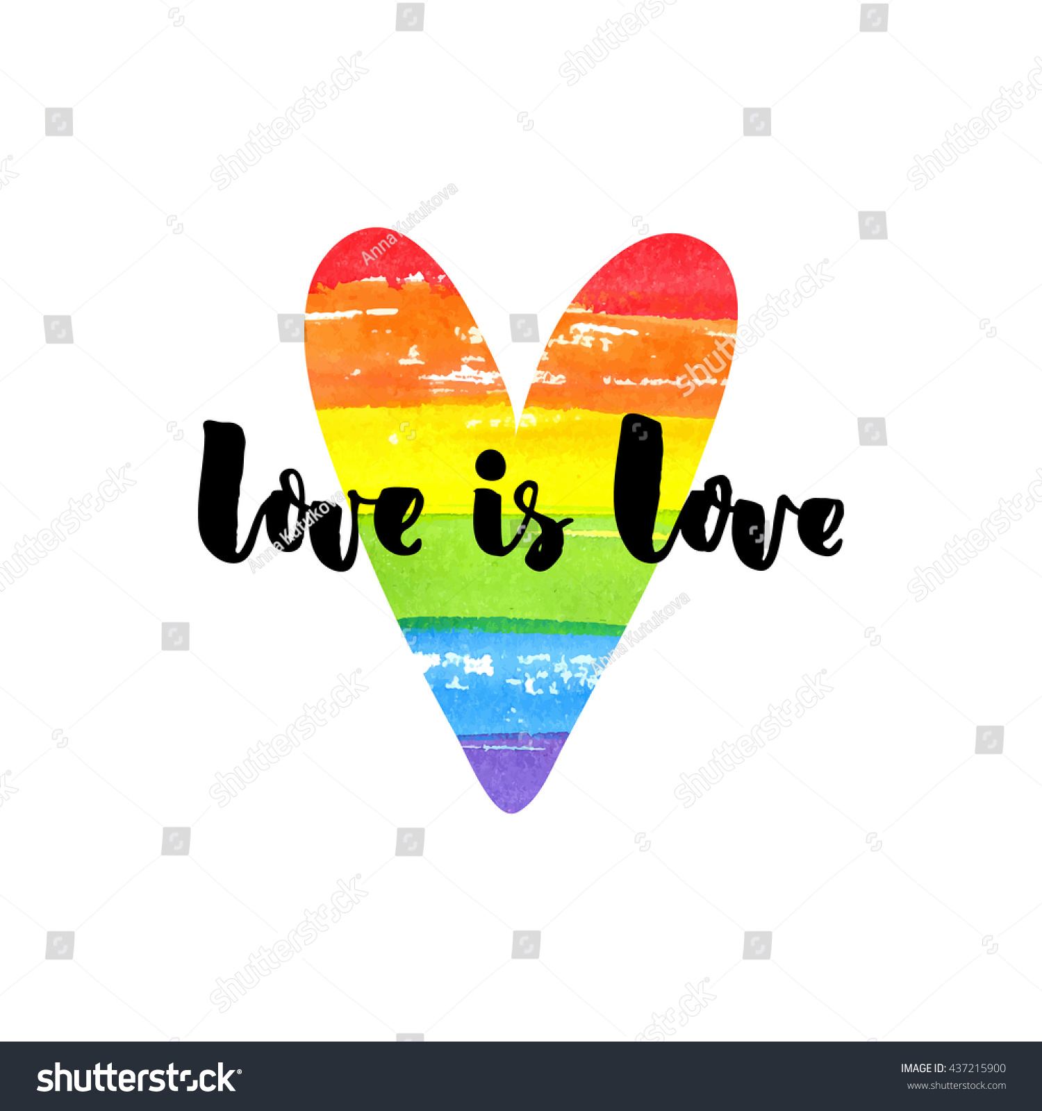 Love is love Inspirational quote on rainbow heart Gay pride slogan homo uality emblem