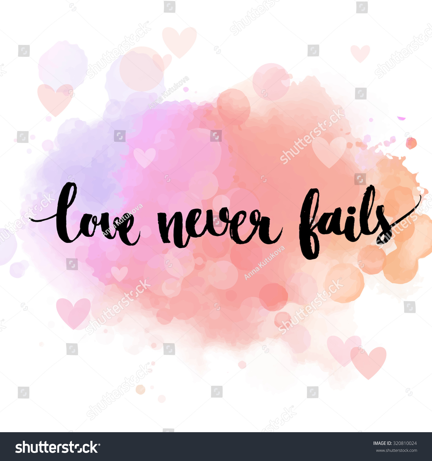 Love never fails Black inspirational quote on pastel pink background brush typography for poster