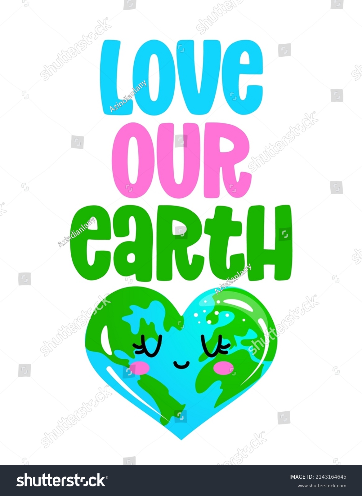 SVG of Love our Earth - Earth Day kawaii drawing with heart shape Earth. Poster or t-shirt textile graphic design. Beautiful illustration. Earth Day environmental Protection. Every year on April 22. svg