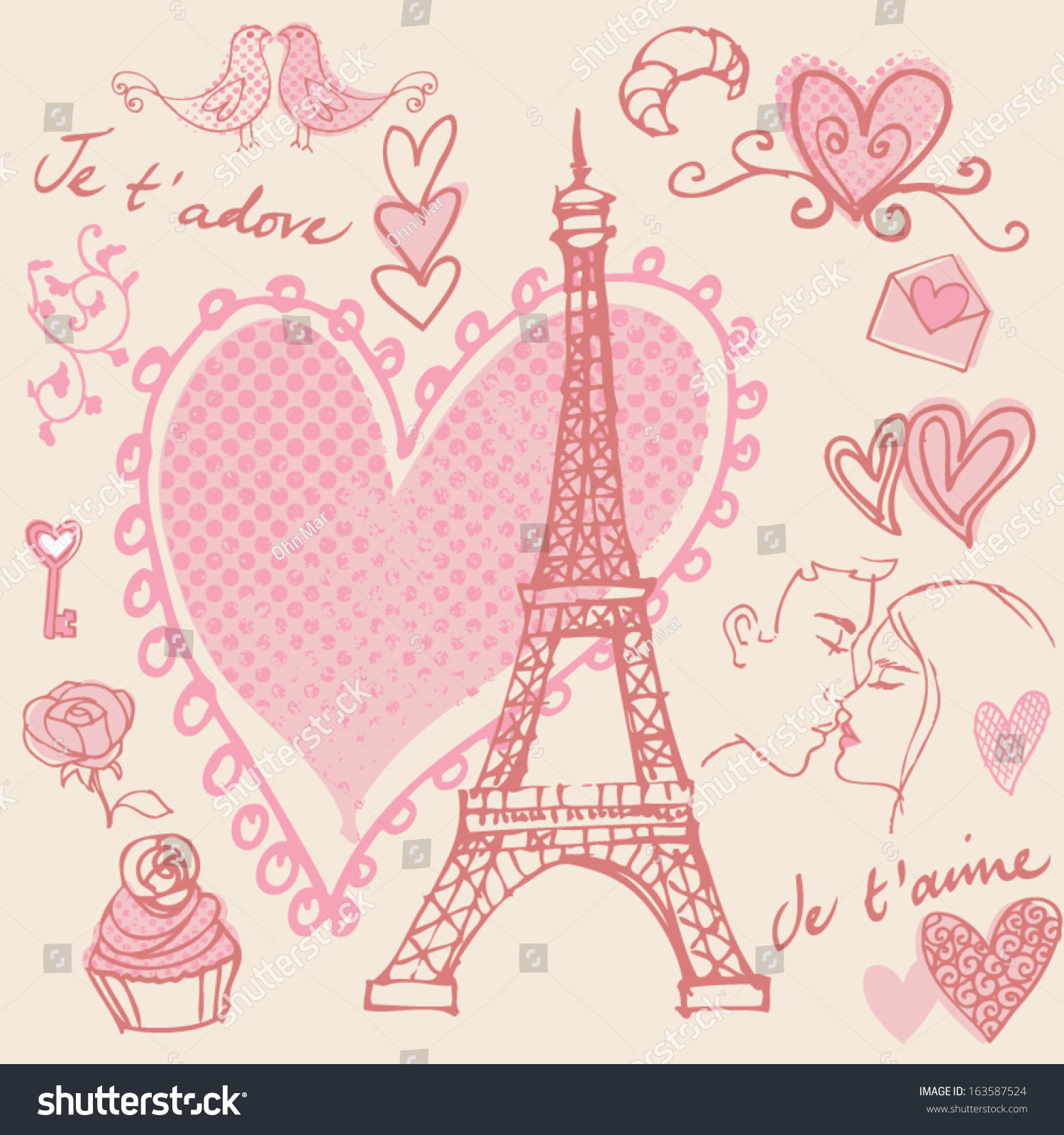 Gambar Love Romance Paris Background Stock Vector 163587524