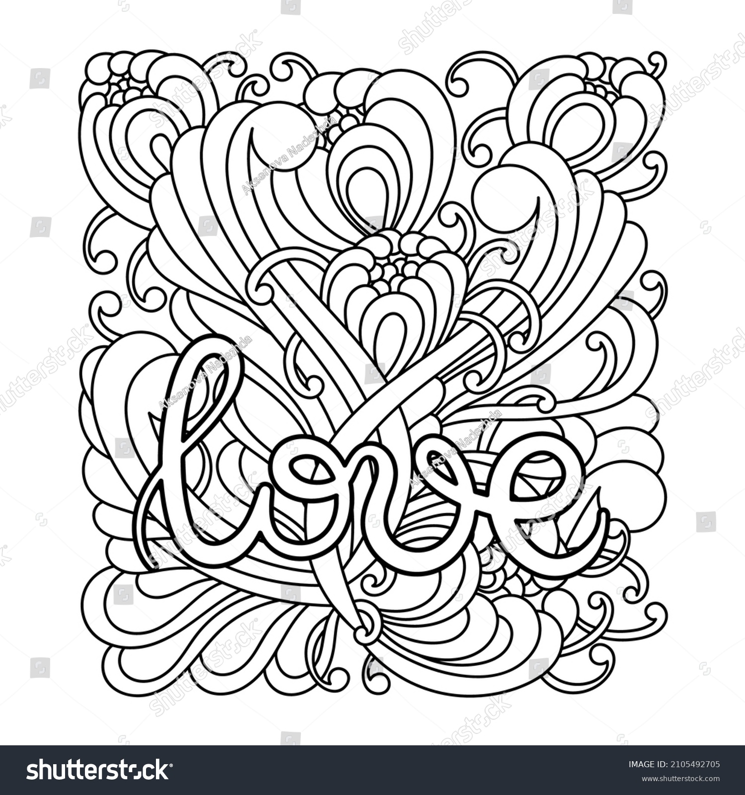 Love Word Coloring Page Valentines Day Stock Vector Royalty Free 2105492705 Shutterstock 