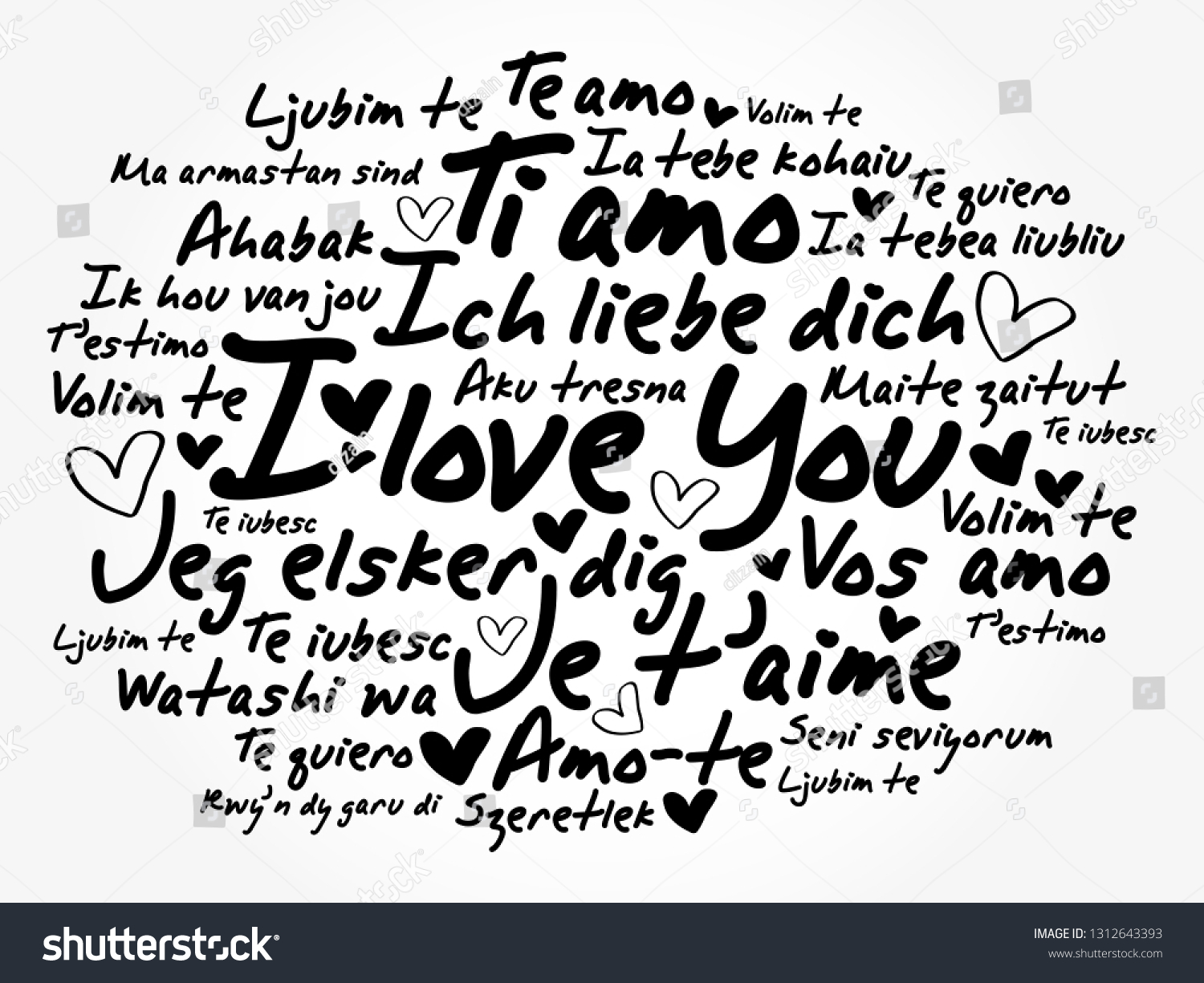 Love Words Love You Different Languages Stock Vector Royalty Free   Stock Vector Love Words I Love You In Different Languages Of The World 1312643393 