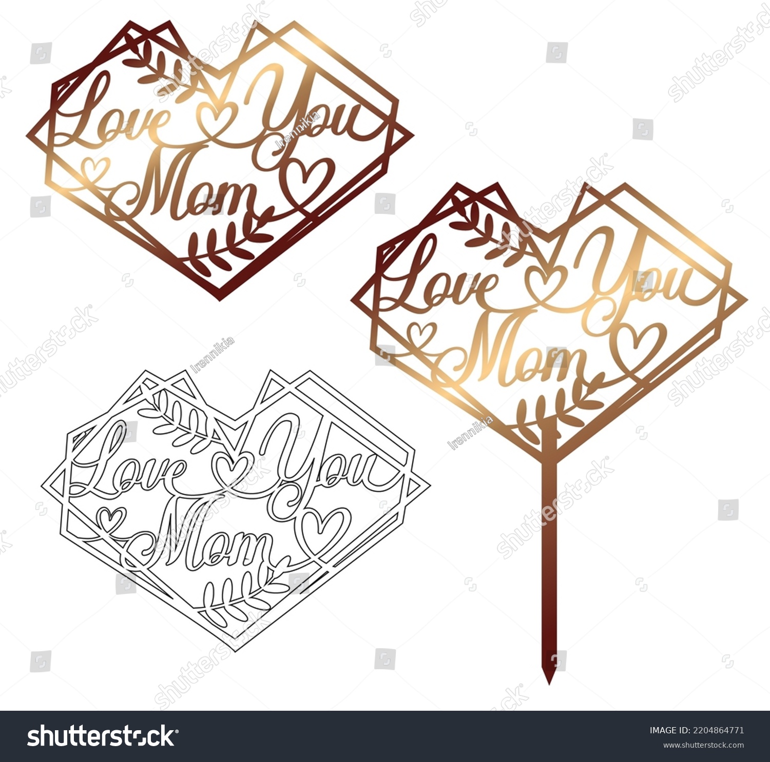 SVG of Love you MOM - cake topper with balloon. Sign for laser cutting svg