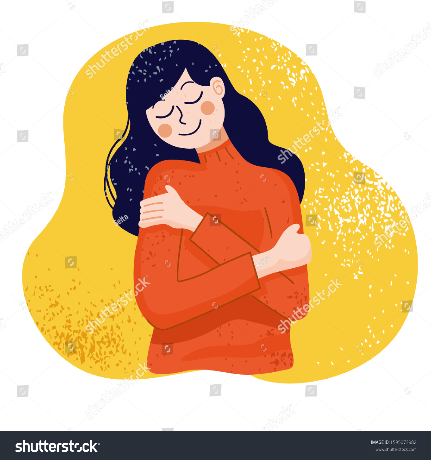 Love Yourself Concept Woman Hugging Herself Stock Vector Royalty Free