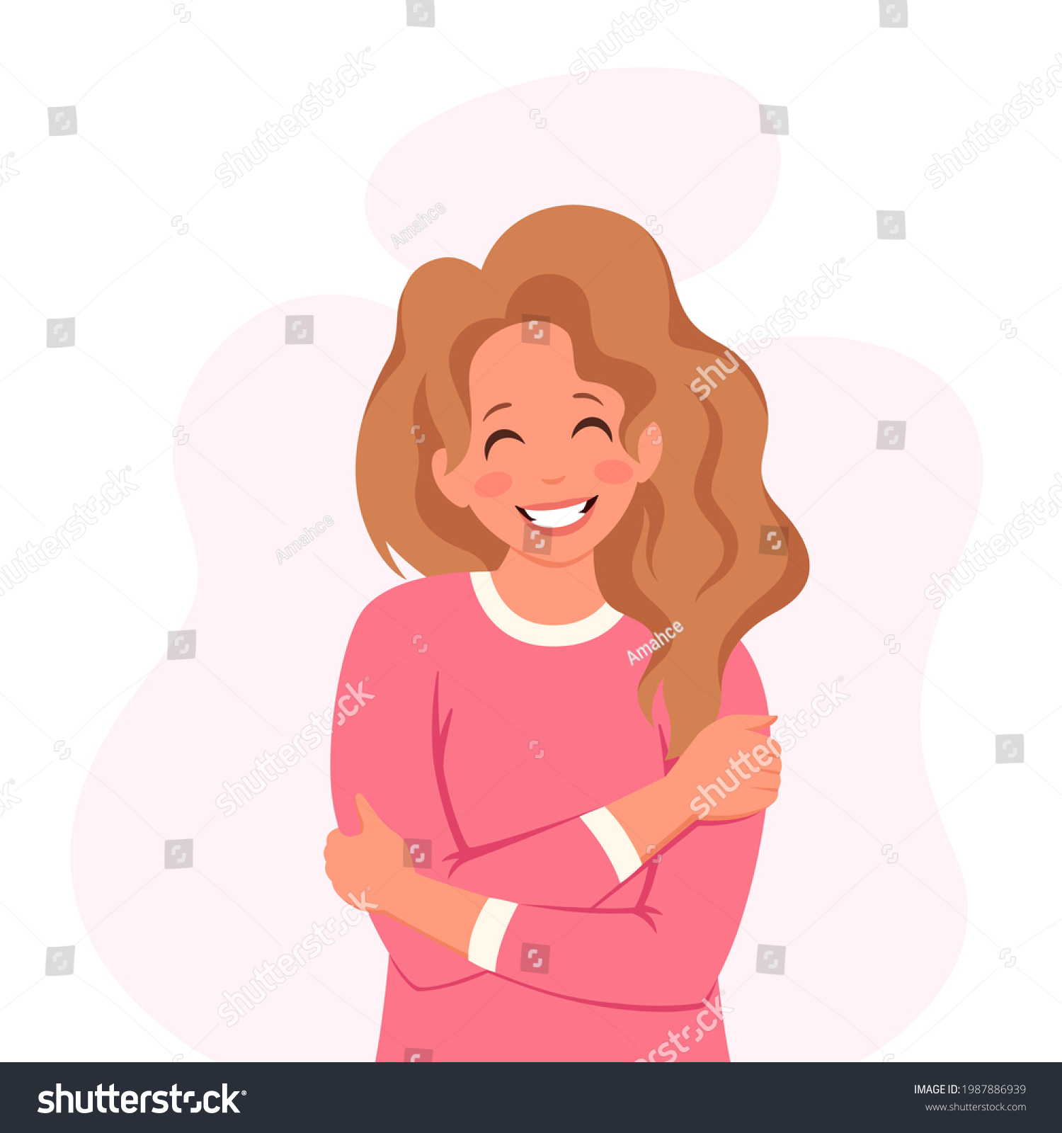 Love Yourself Woman Hugging Herself Self Stock Vector (Royalty Free ...