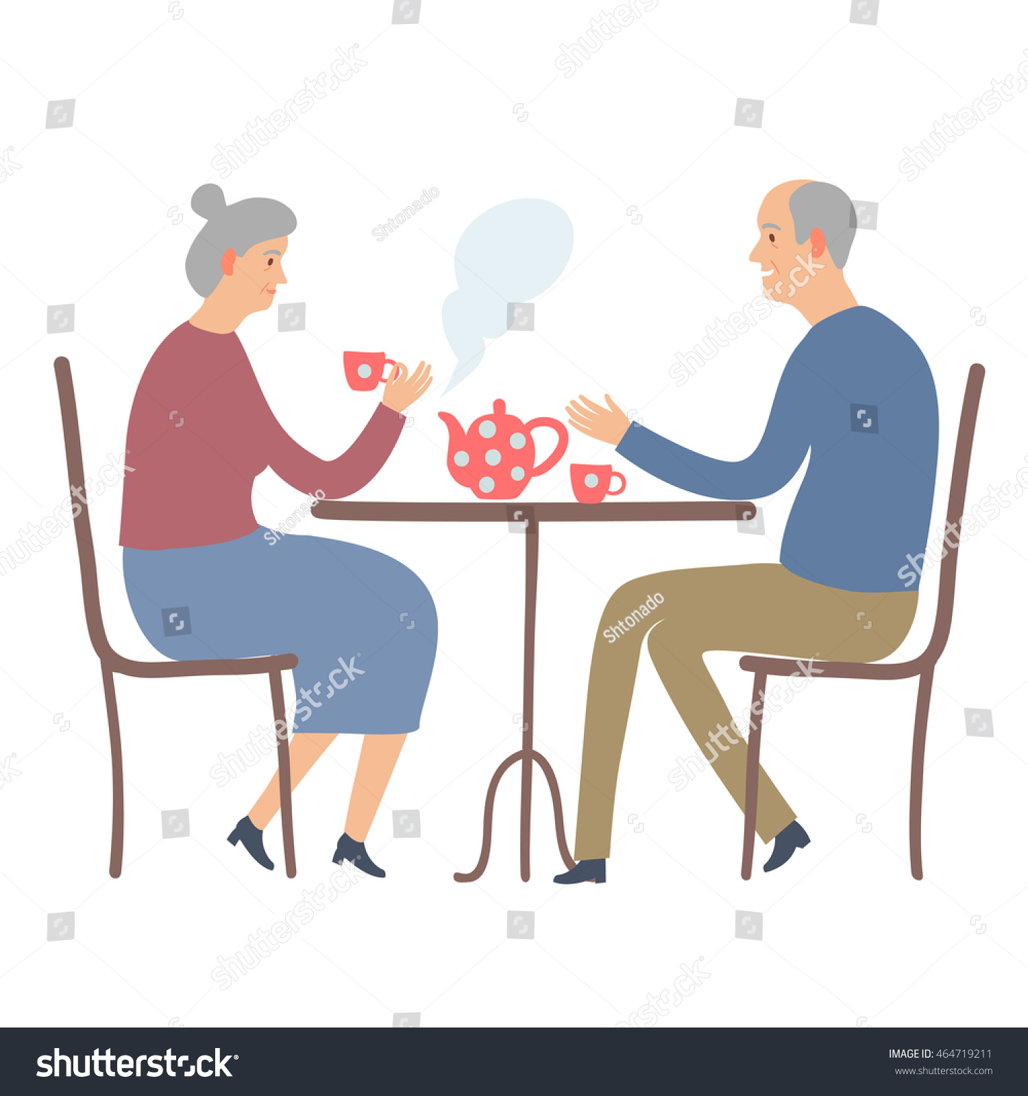 Lovely Cartoon Old People Drinking Tea Stock Vector 464719211 ...